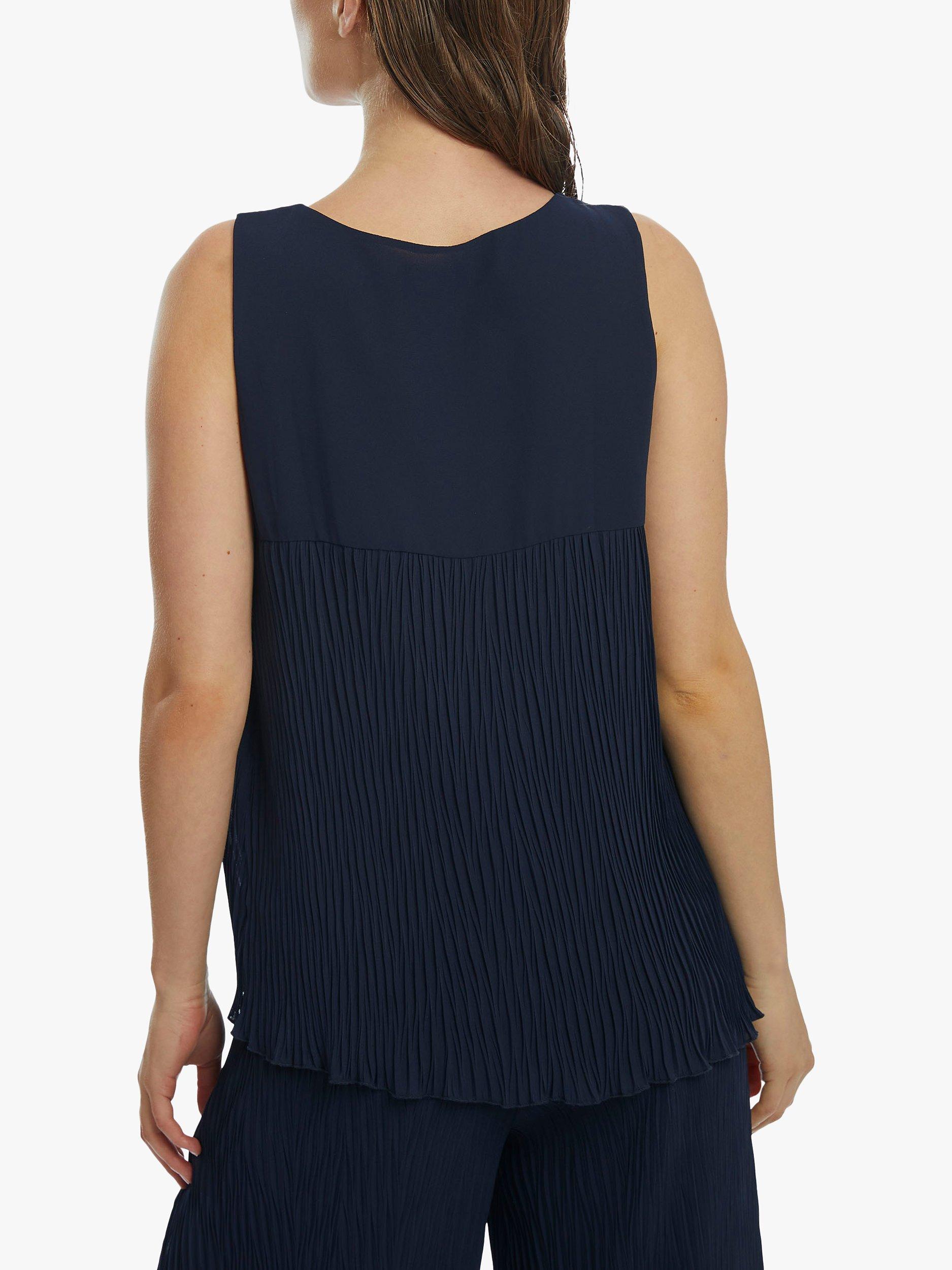 James Lakeland Pleated Sleeveless Top, Navy, 8