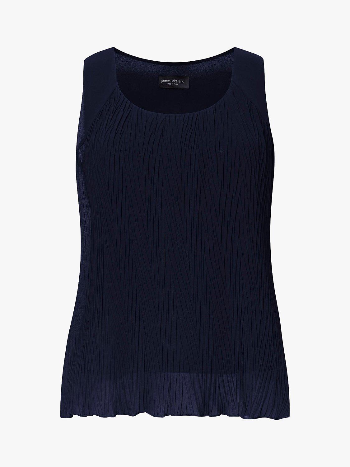 James Lakeland Pleated Sleeveless Top, Navy, 8