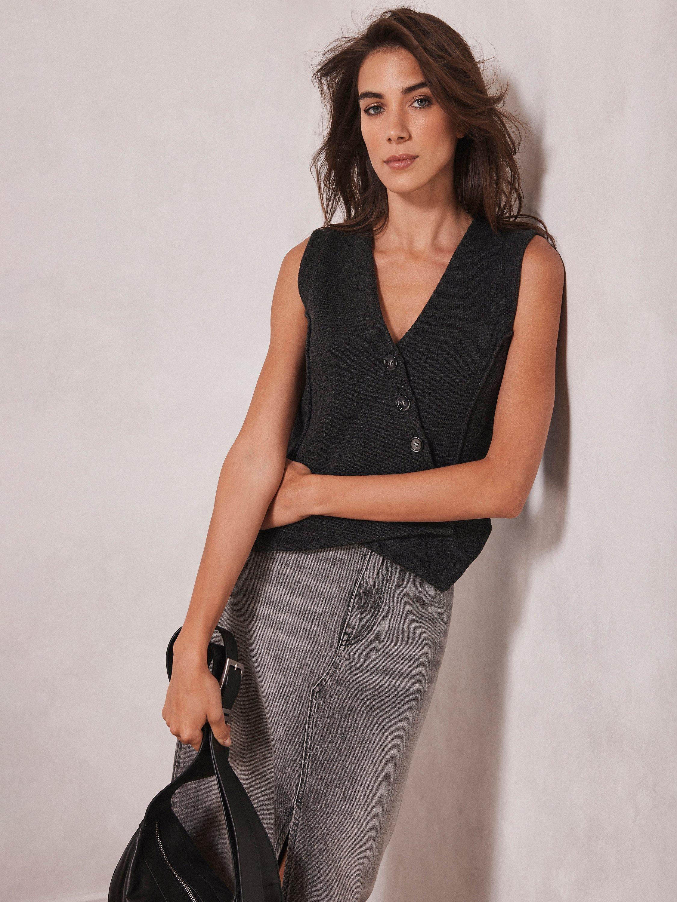 Mint Velvet Grey Knit Waistcoat, Grey Dark