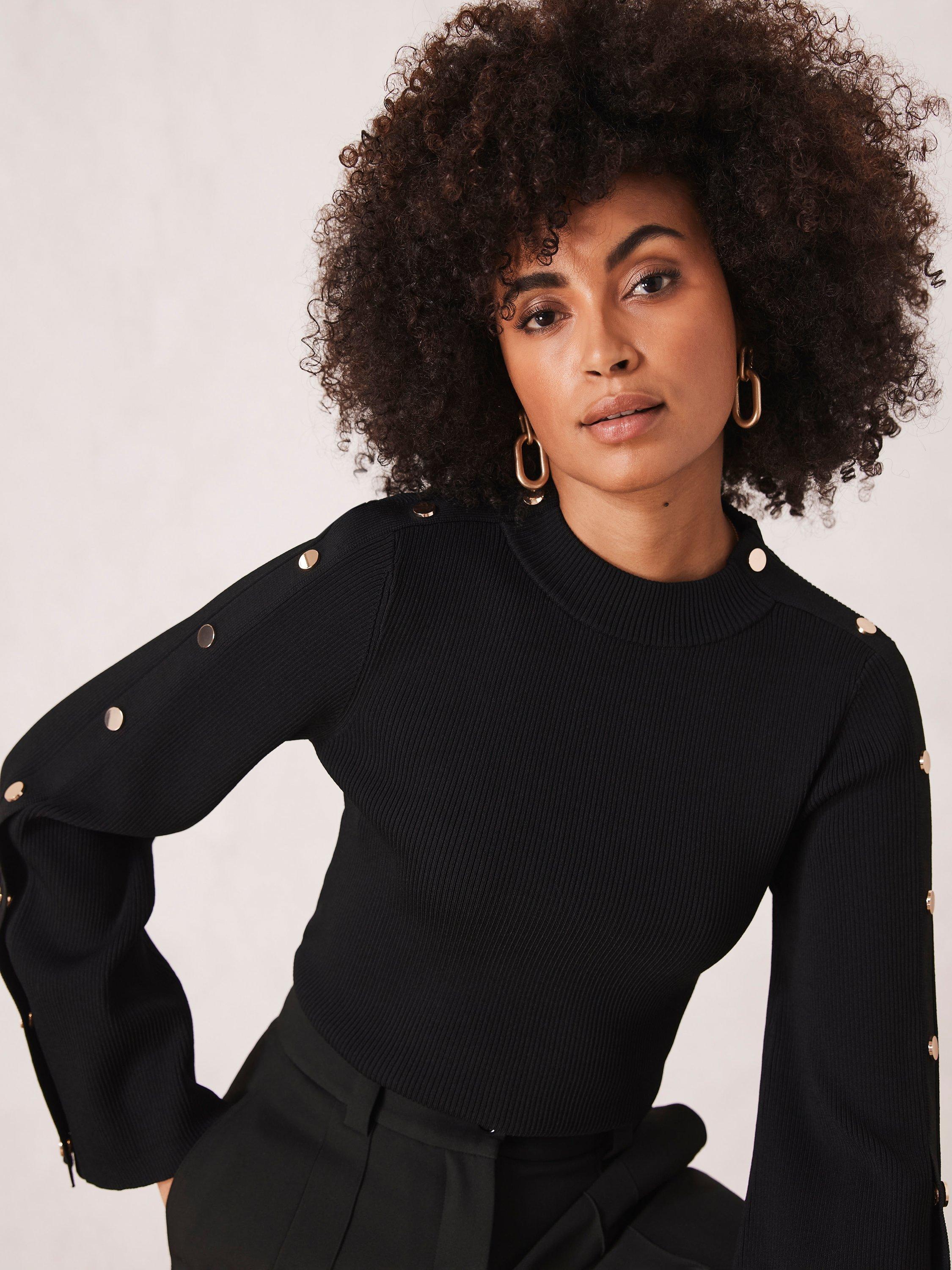 Mint Velvet Popper Detail Jumper, Black