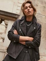 Mint Velvet Oversized Leather Biker Jacket, Black