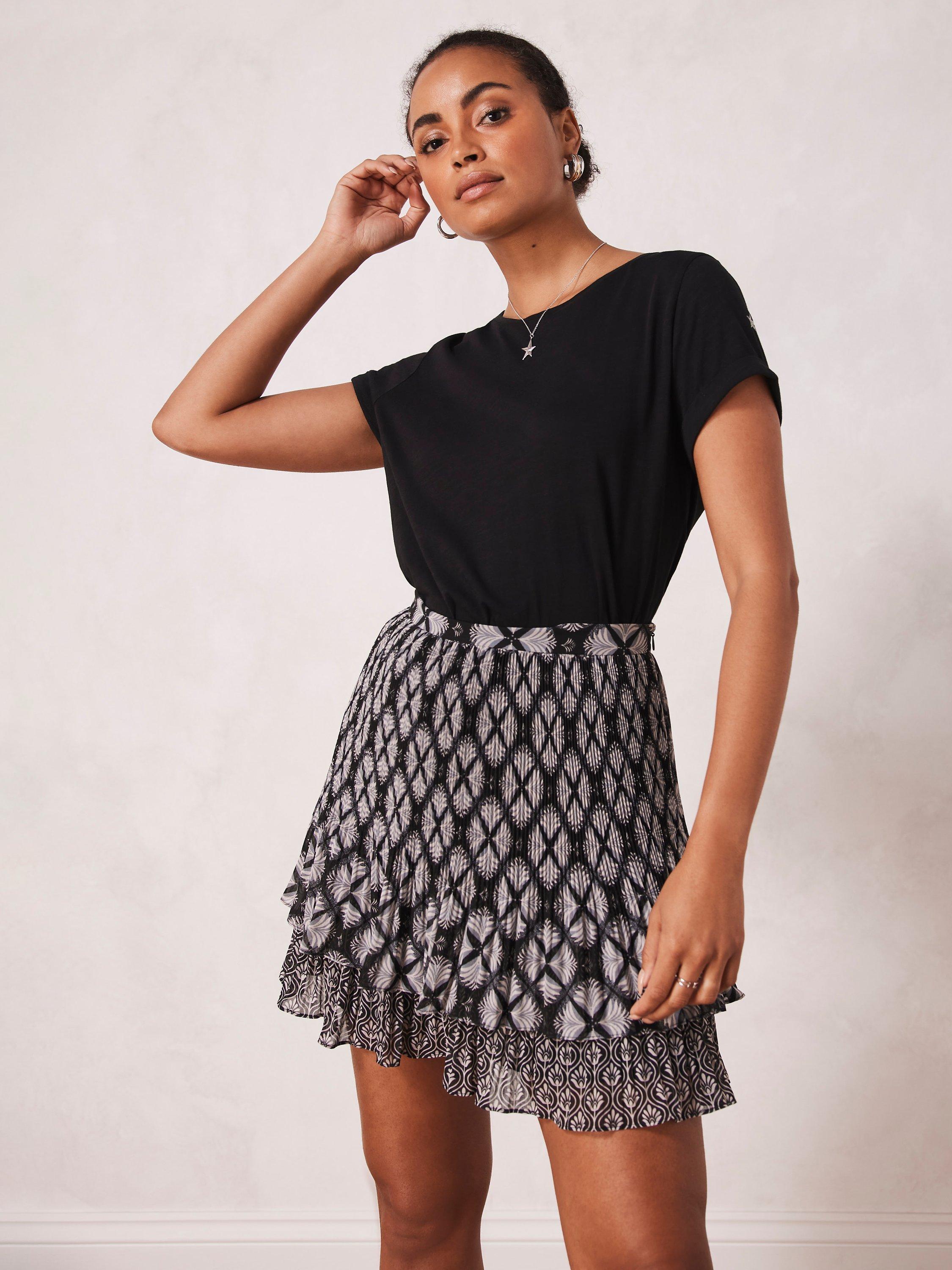Mint Velvet Printed Ruffle Mini Skirt, Black