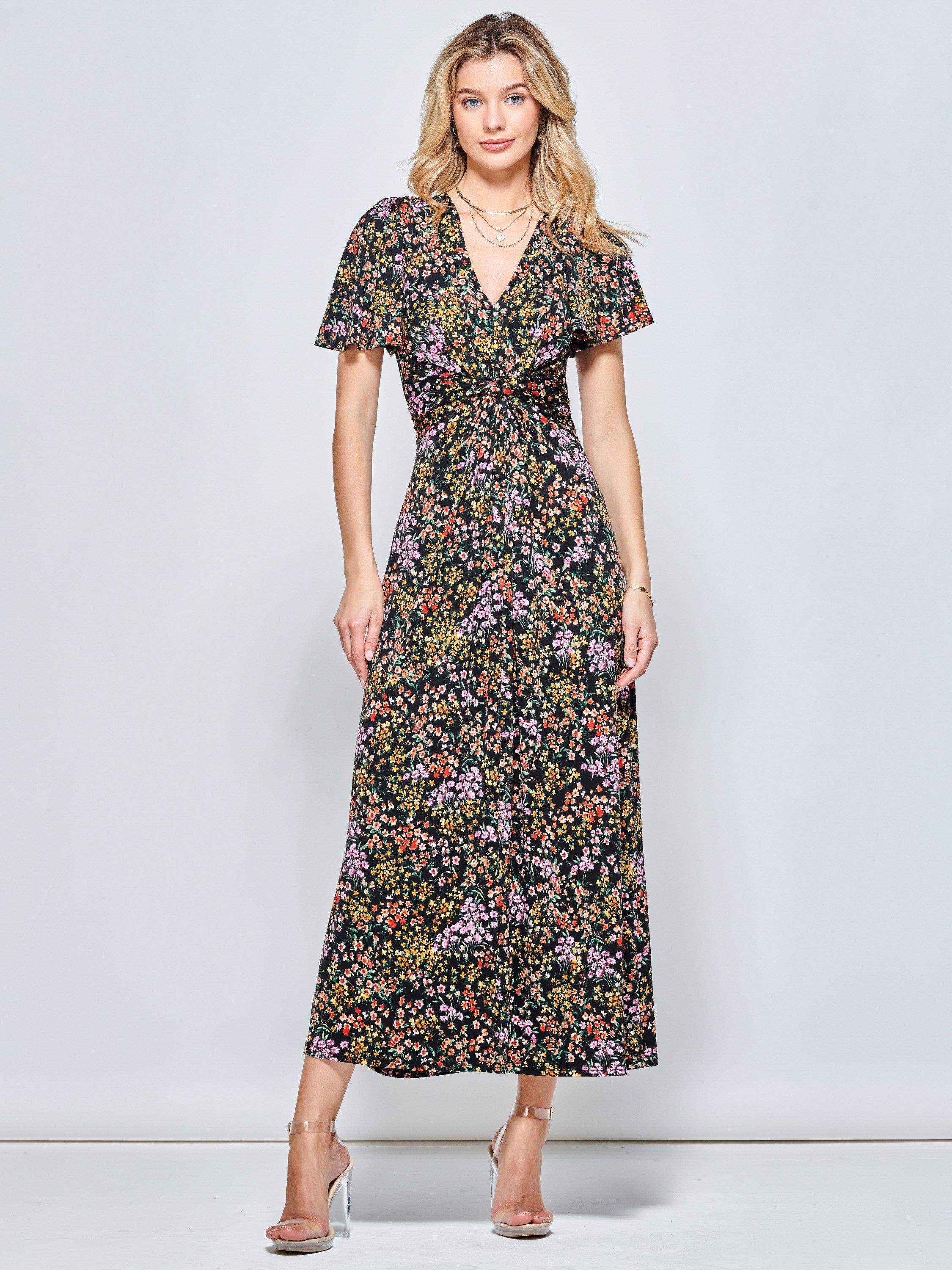 Jolie Moi Twist Front Ditsy Jersey Maxi Dress, Black/Multi