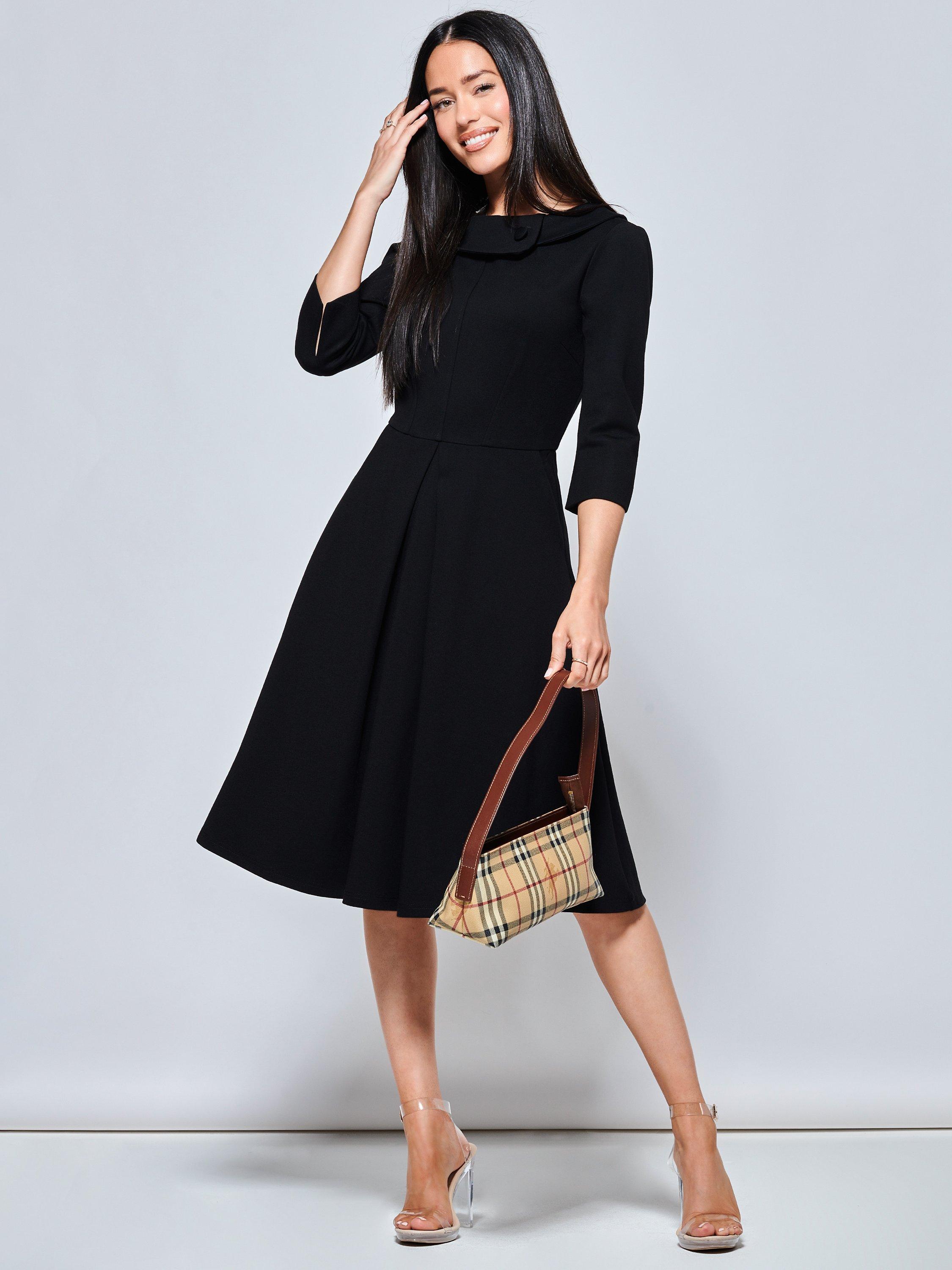 Jolie Moi 3/4 Length Sleeve Midi Dress, Black