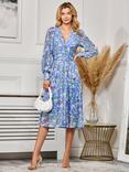 Jolie Moi Floral Long Sleeve Mesh Midi Dress, Blue