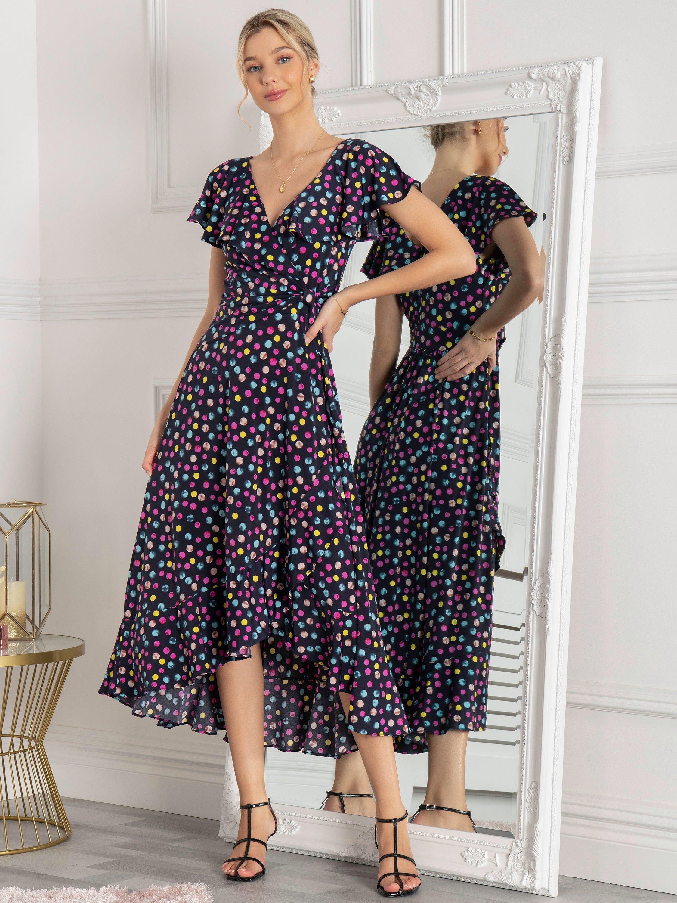 Jolie Moi Gerrilyn Frill Print Dress, Navy Polka Dot