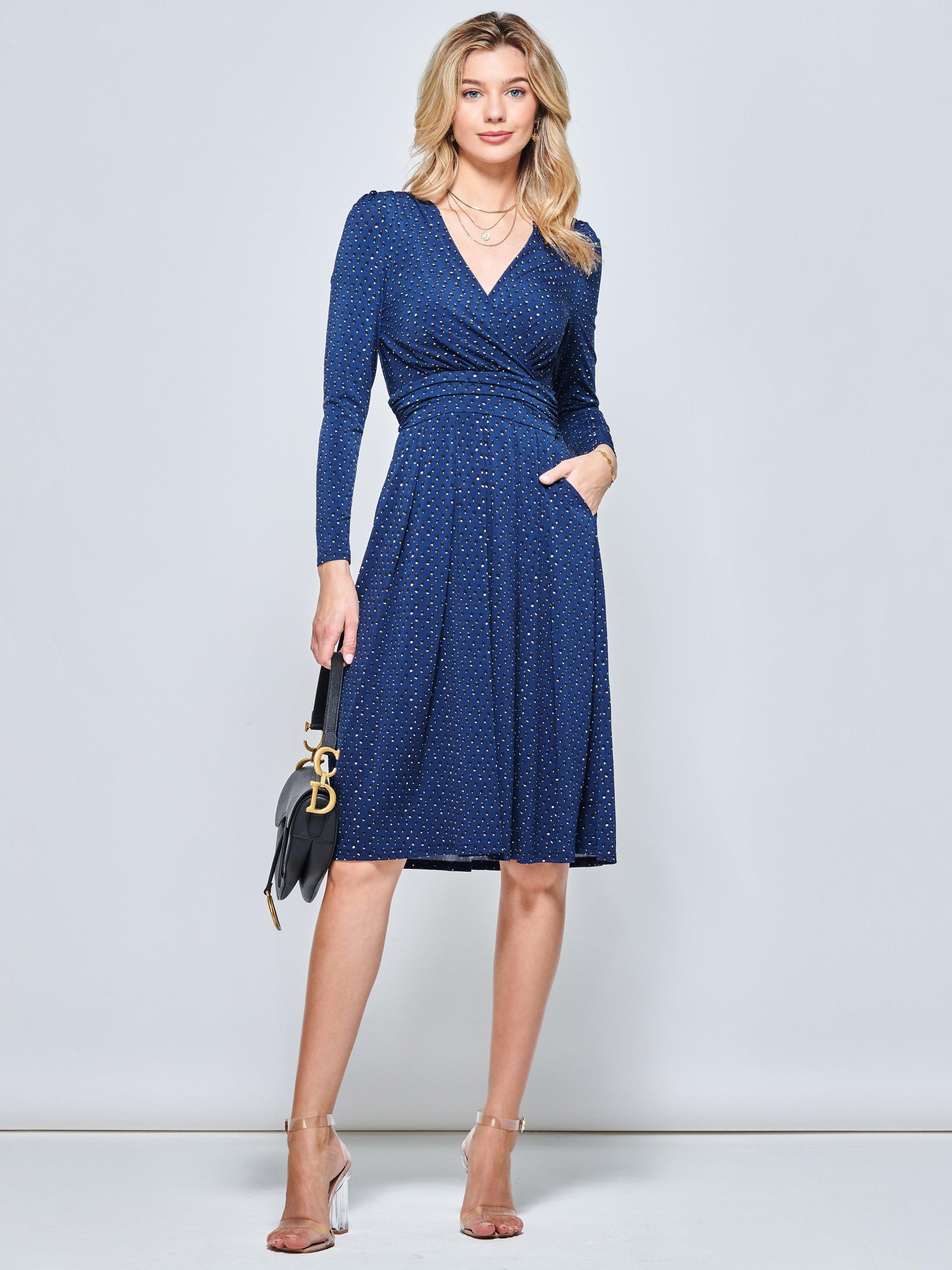 Jolie Moi Spot Print Long Sleeve Jersey Dress, Navy