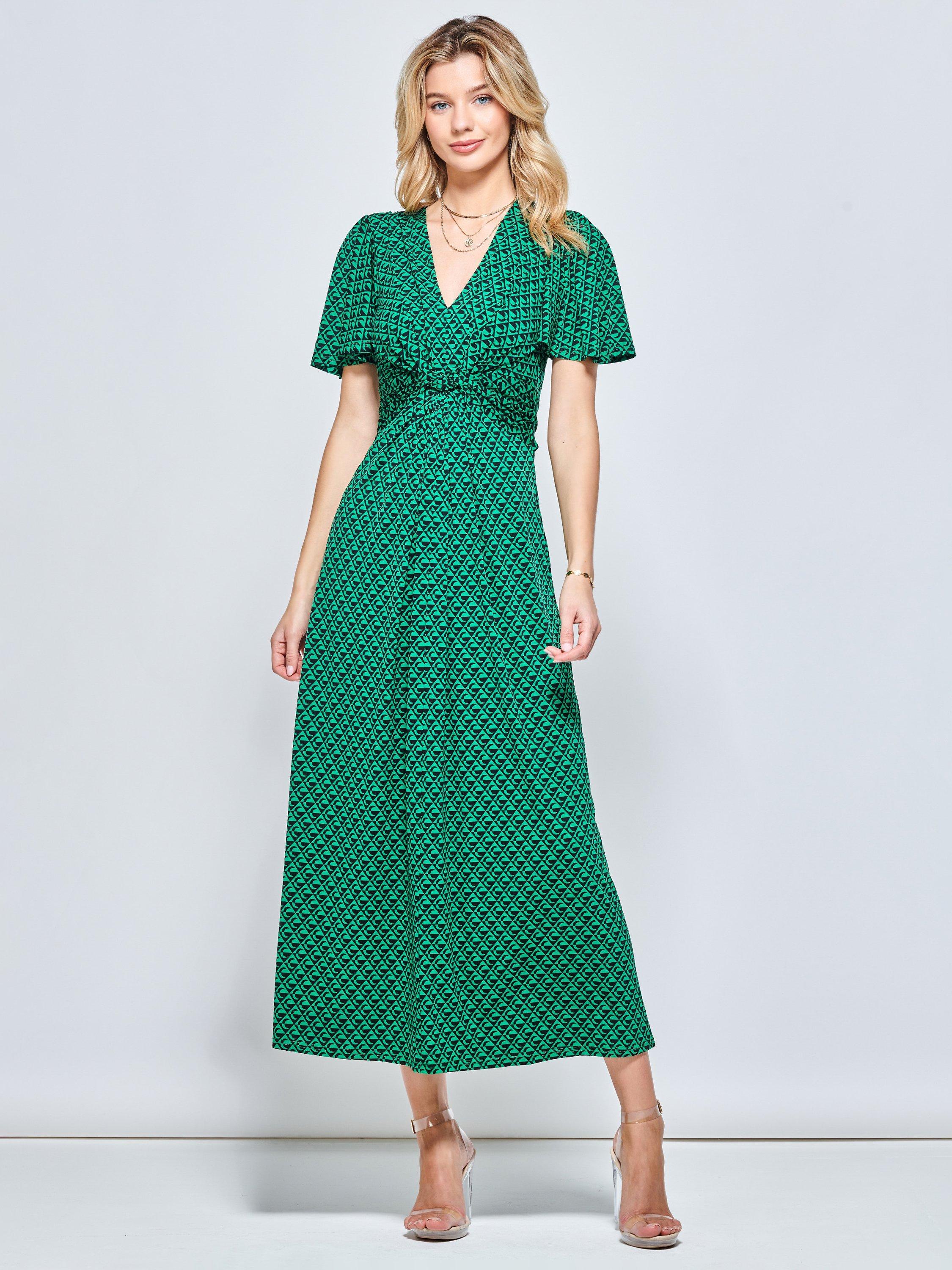 Jolie Moi Geometric Print Midi Dress, Green