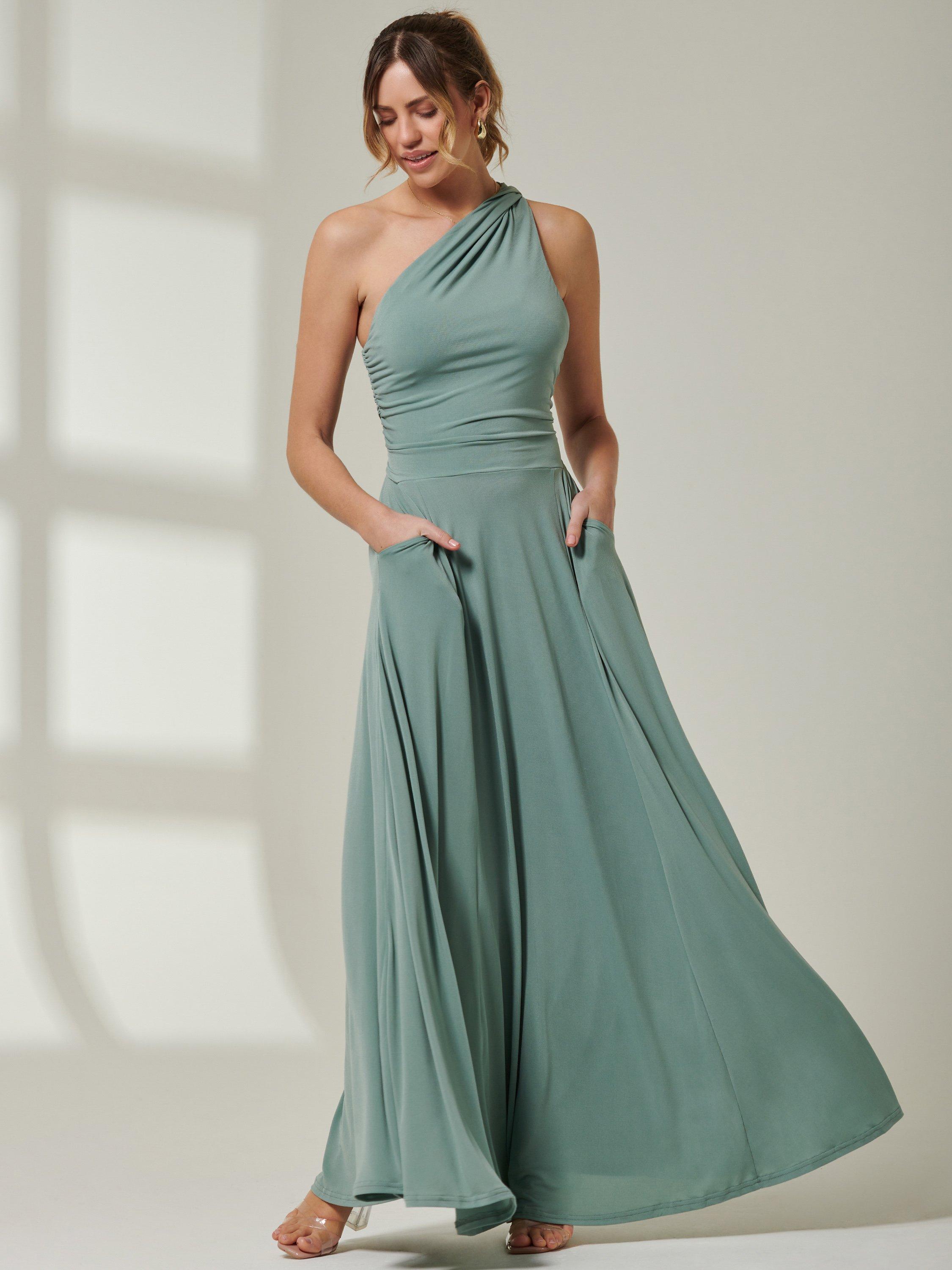 Jolie Moi One Shoulder Jersey Maxi Dress, Green, 12