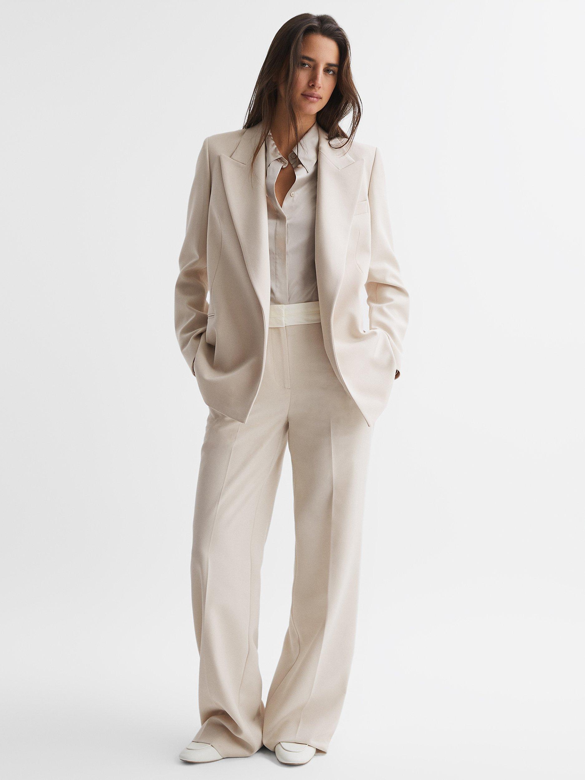 Reiss Maya Petite Tailored Single Breasted Open Blazer, Stone