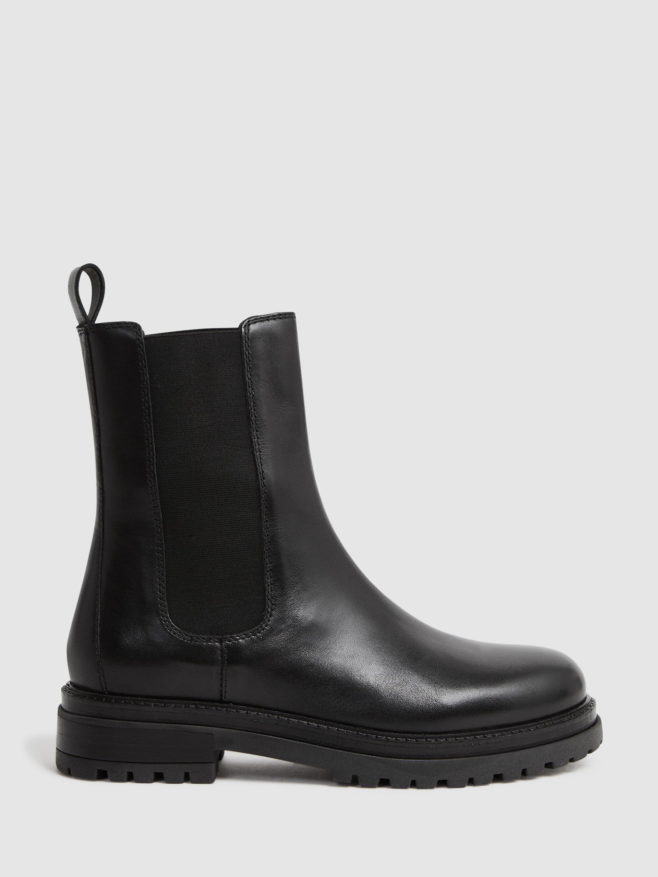 Reiss Thea Leather Chelsea Boots, Black