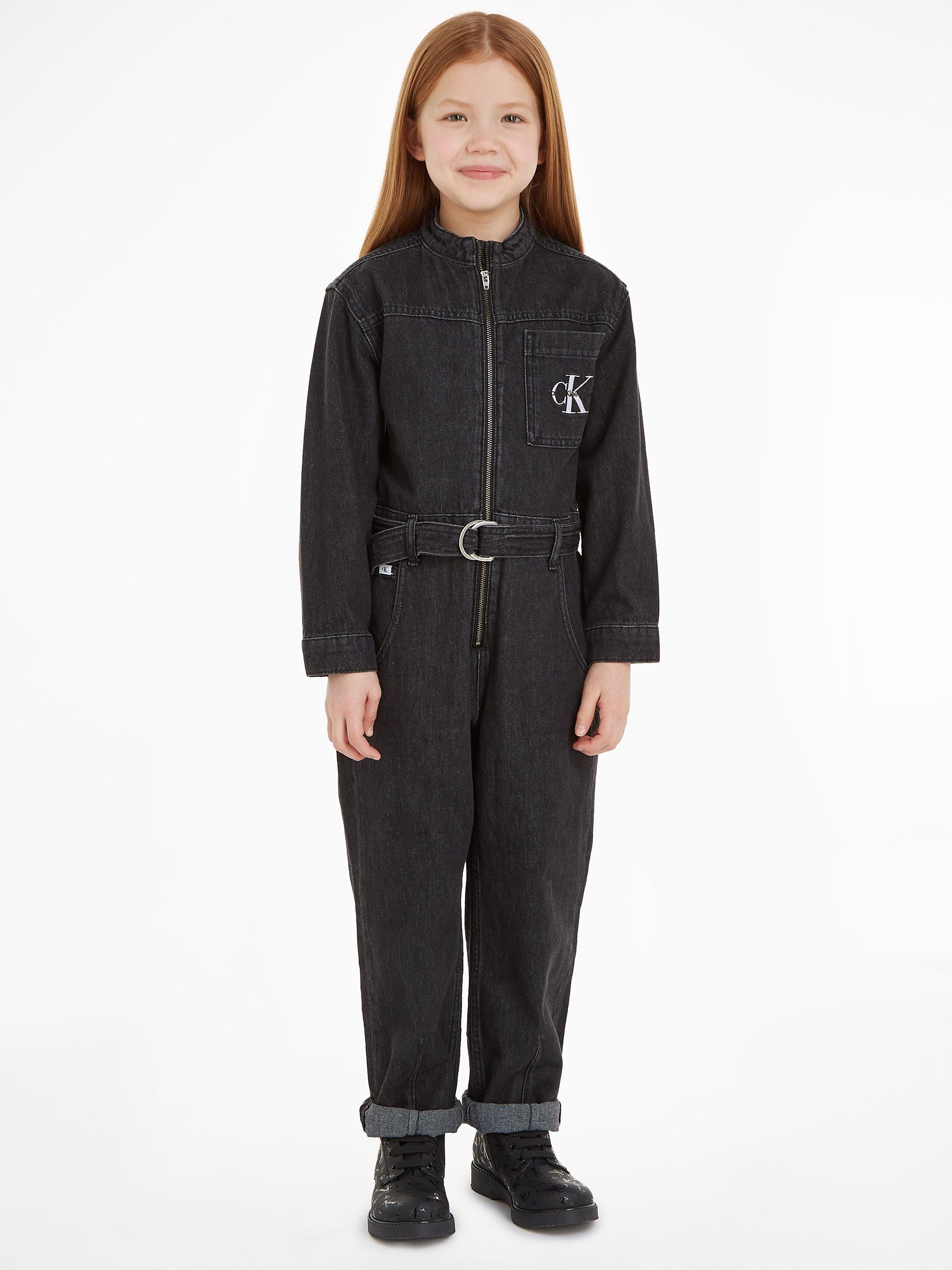 Calvin Klein Kids' Cotton Denim Jumpsuit, Black