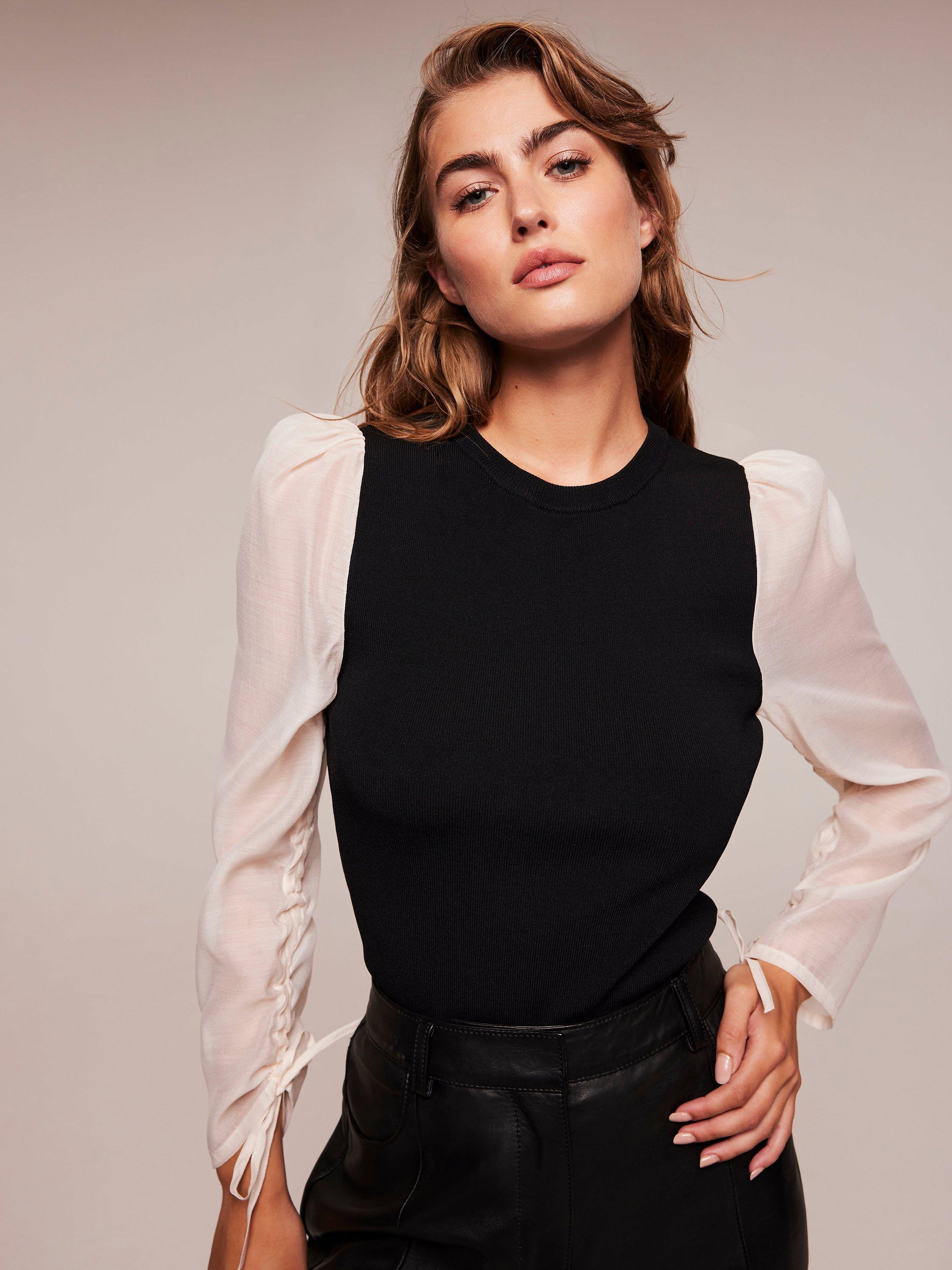 Mint Velvet Organza Sleeve Knit Top, Black