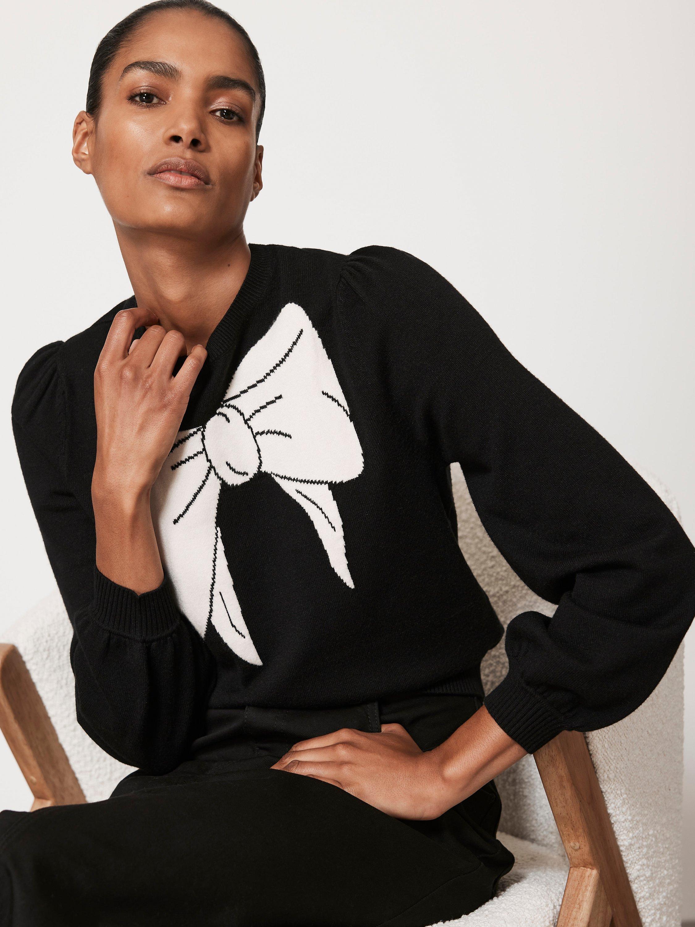 Mint Velvet Knitted Bow Jumper, Black