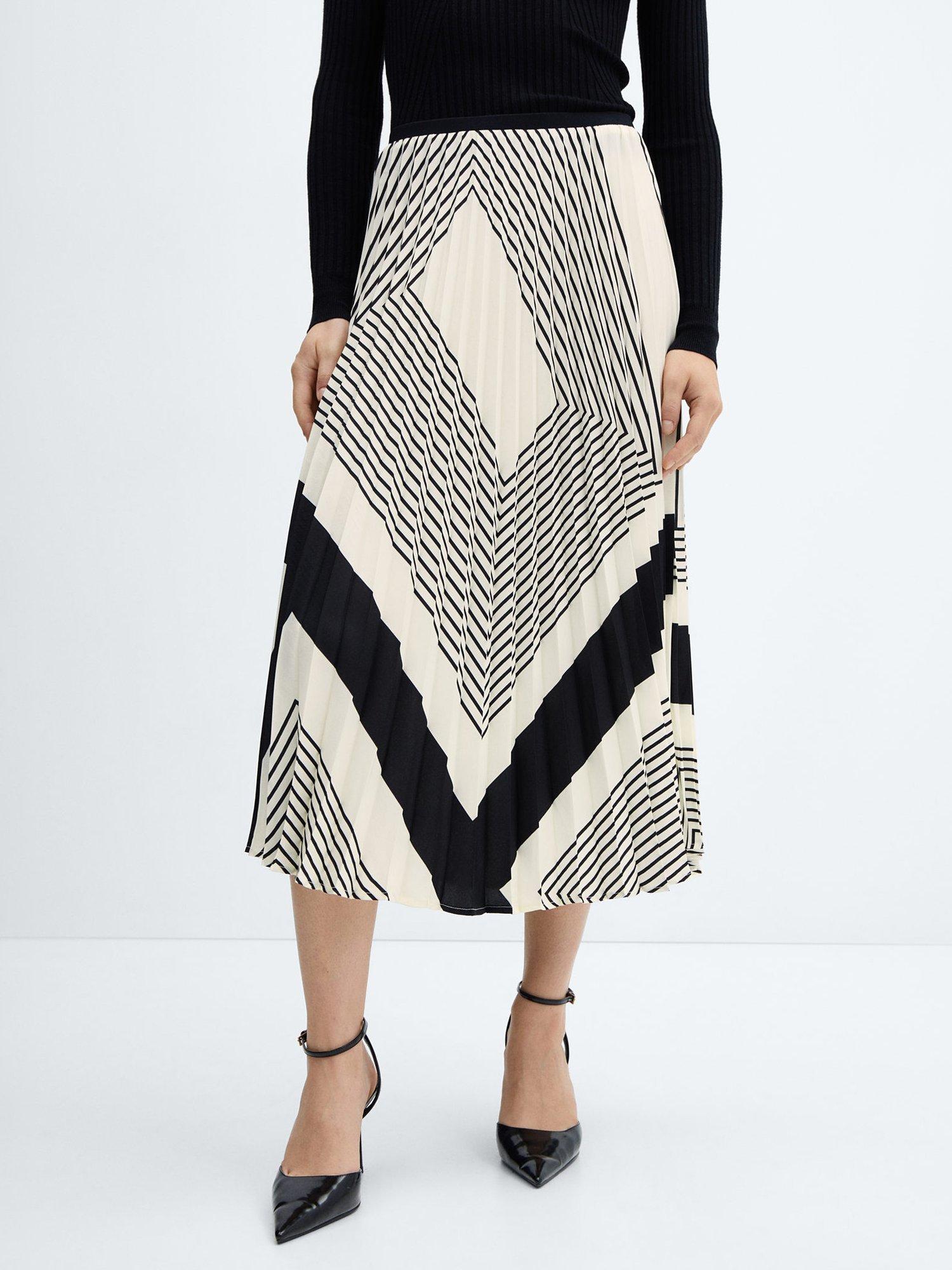 Mango Lana Geometric A-Line Midi Skirt, Light Beige