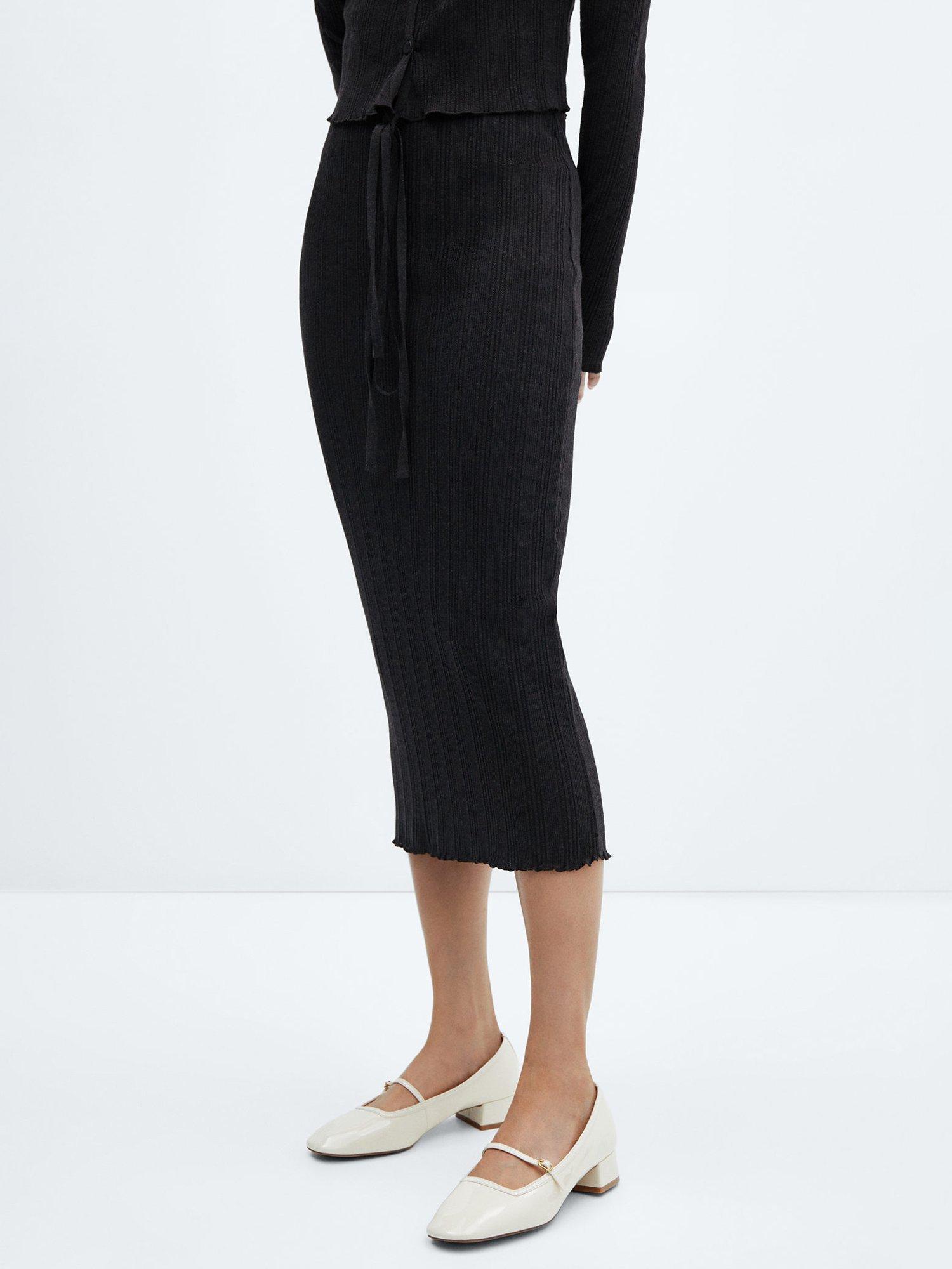 Mango Ada Ribbed Midi Skirt, Charcoal