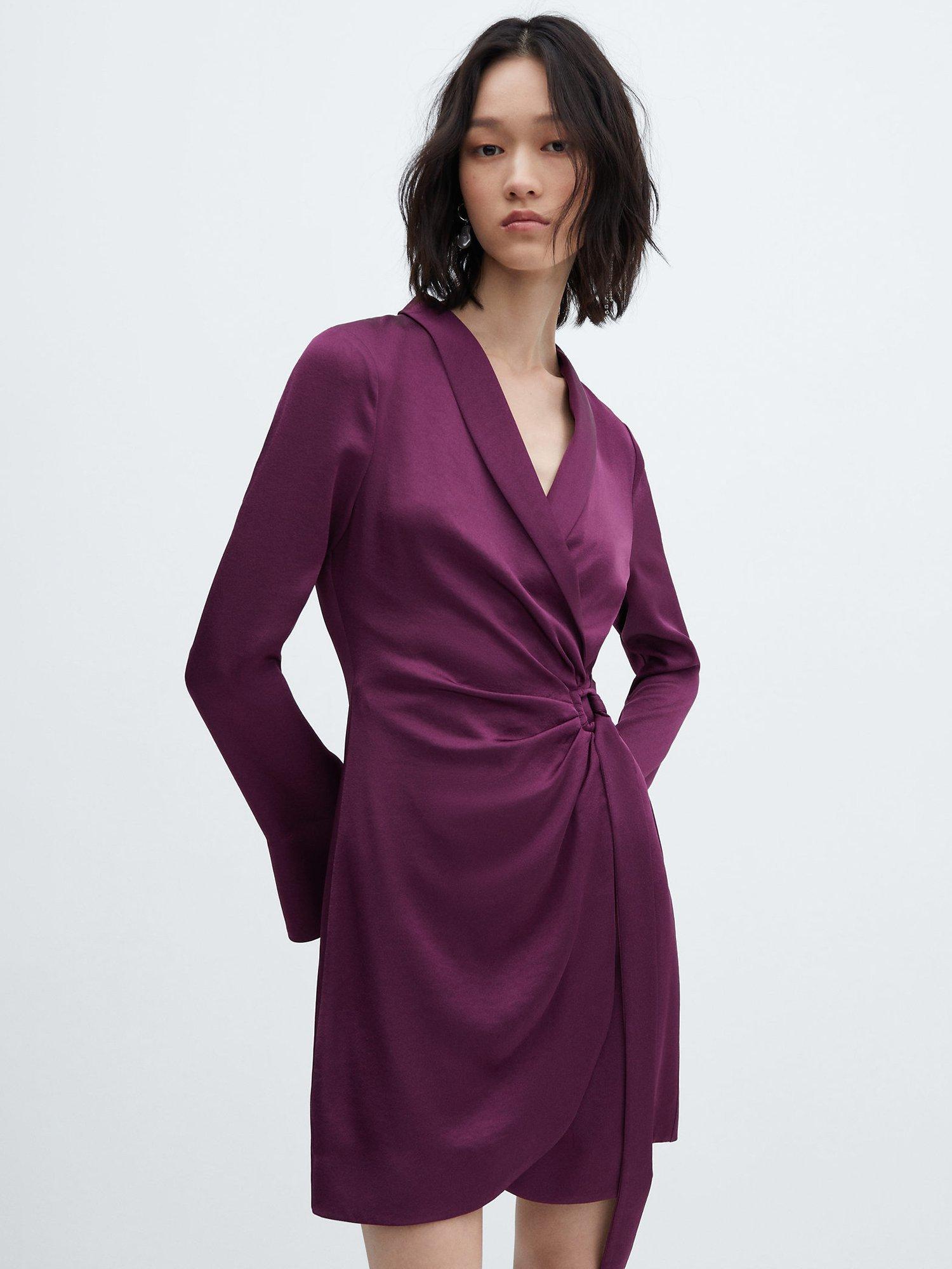 Mango Florence Mini Satin Dress, Dark Red