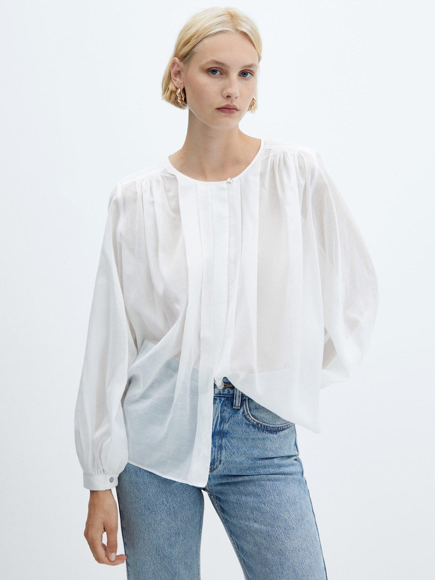 Mango Olivia Gathered Detail Blouse, White