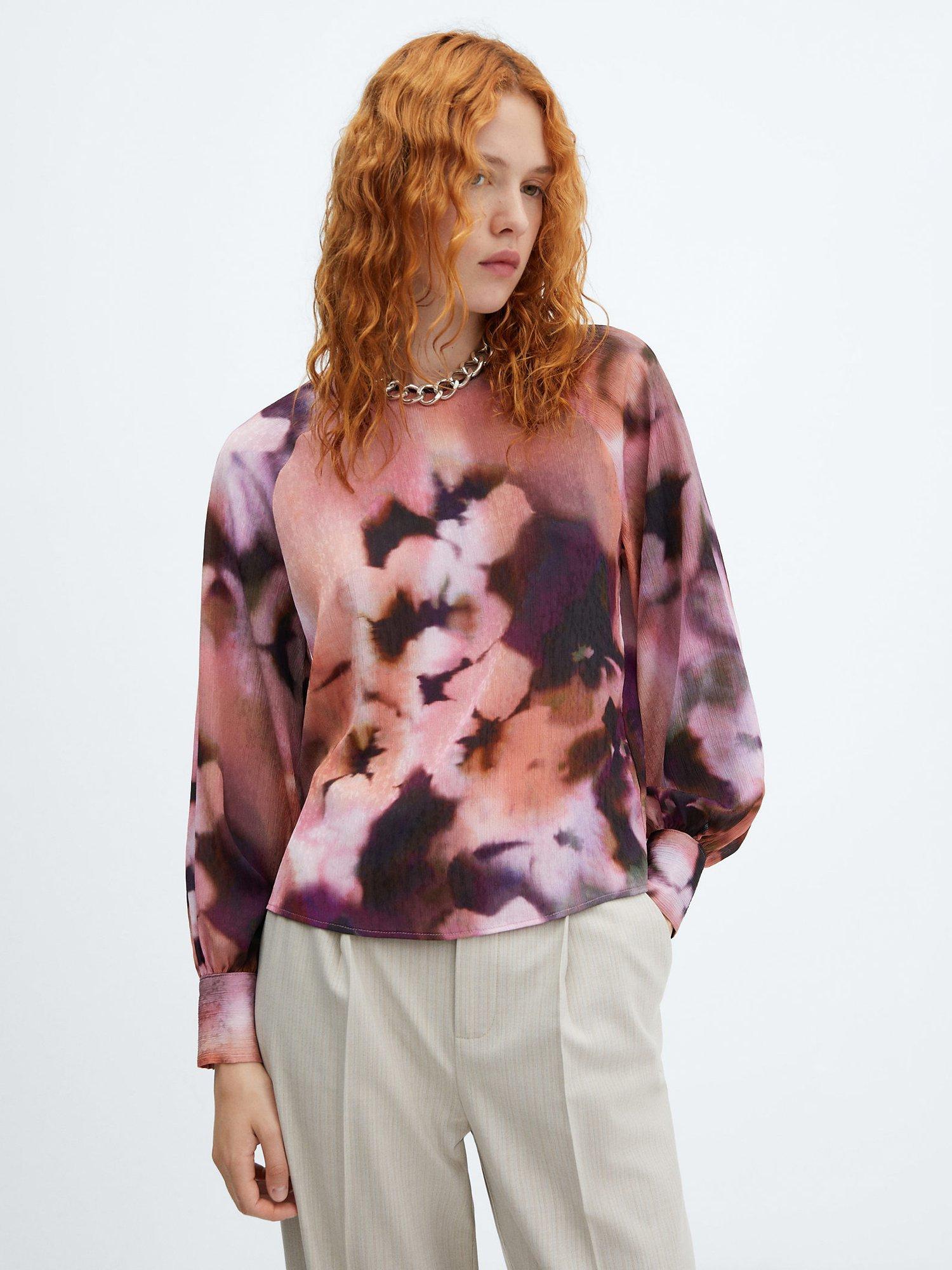 Mango Alexia Long Sleeve Blouse, Pink/Multi