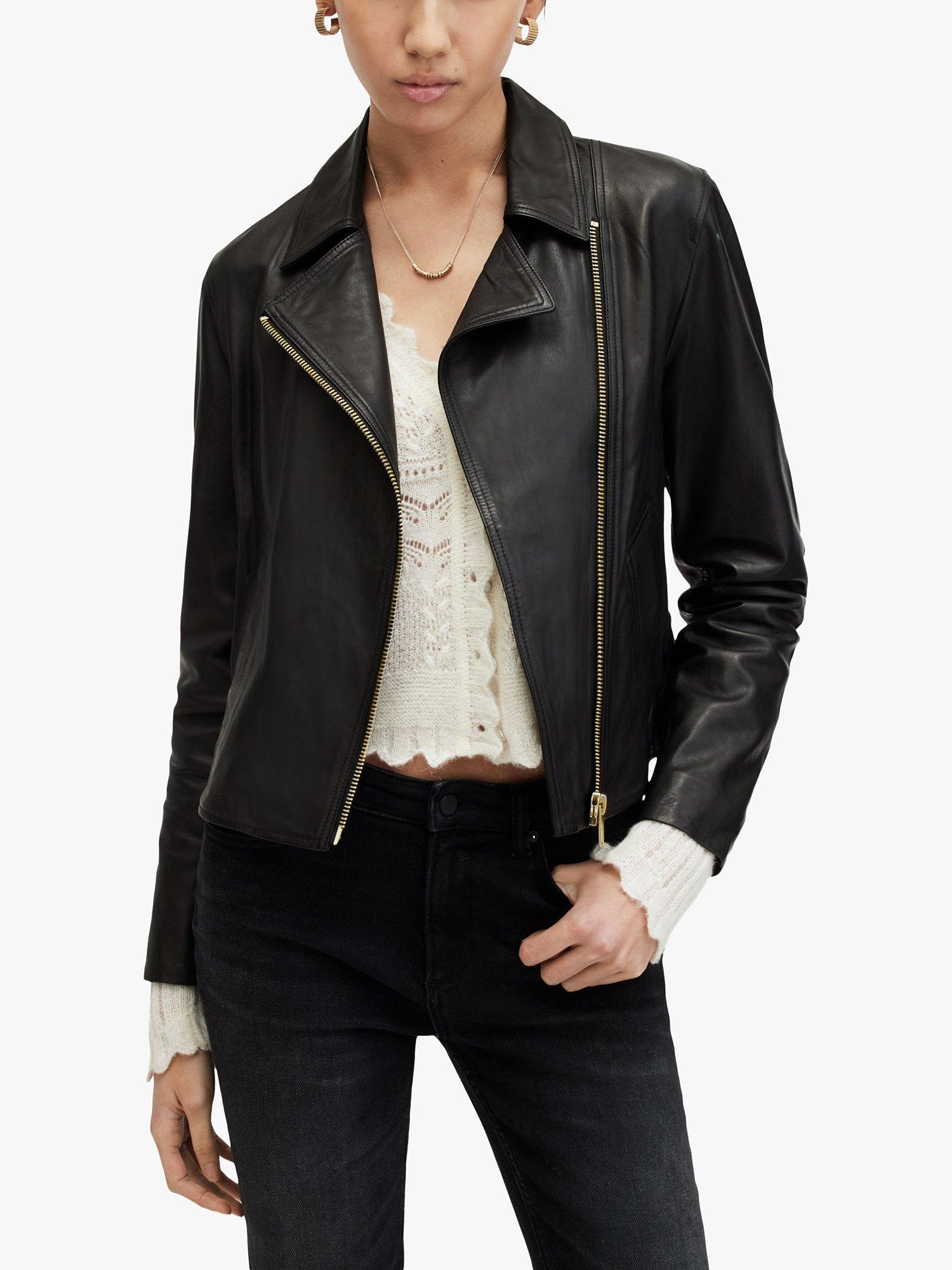 Product image 1 of 9, which shows AllSaints Vela Leather Biker Jacket, Black, 4