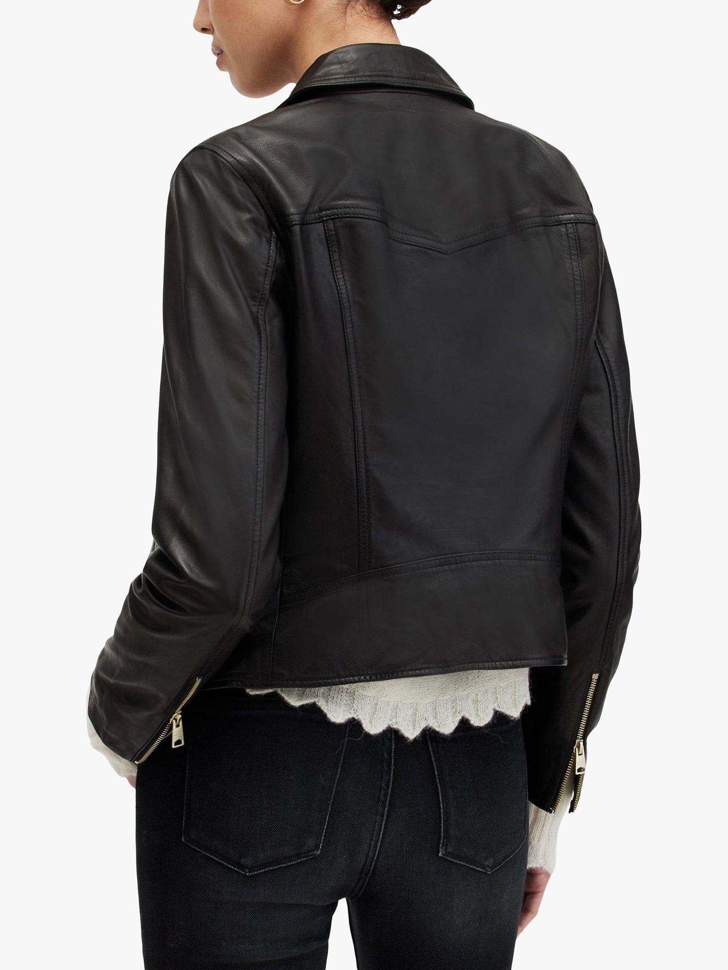Product image 2 of 9, which shows AllSaints Vela Leather Biker Jacket, Black, 4