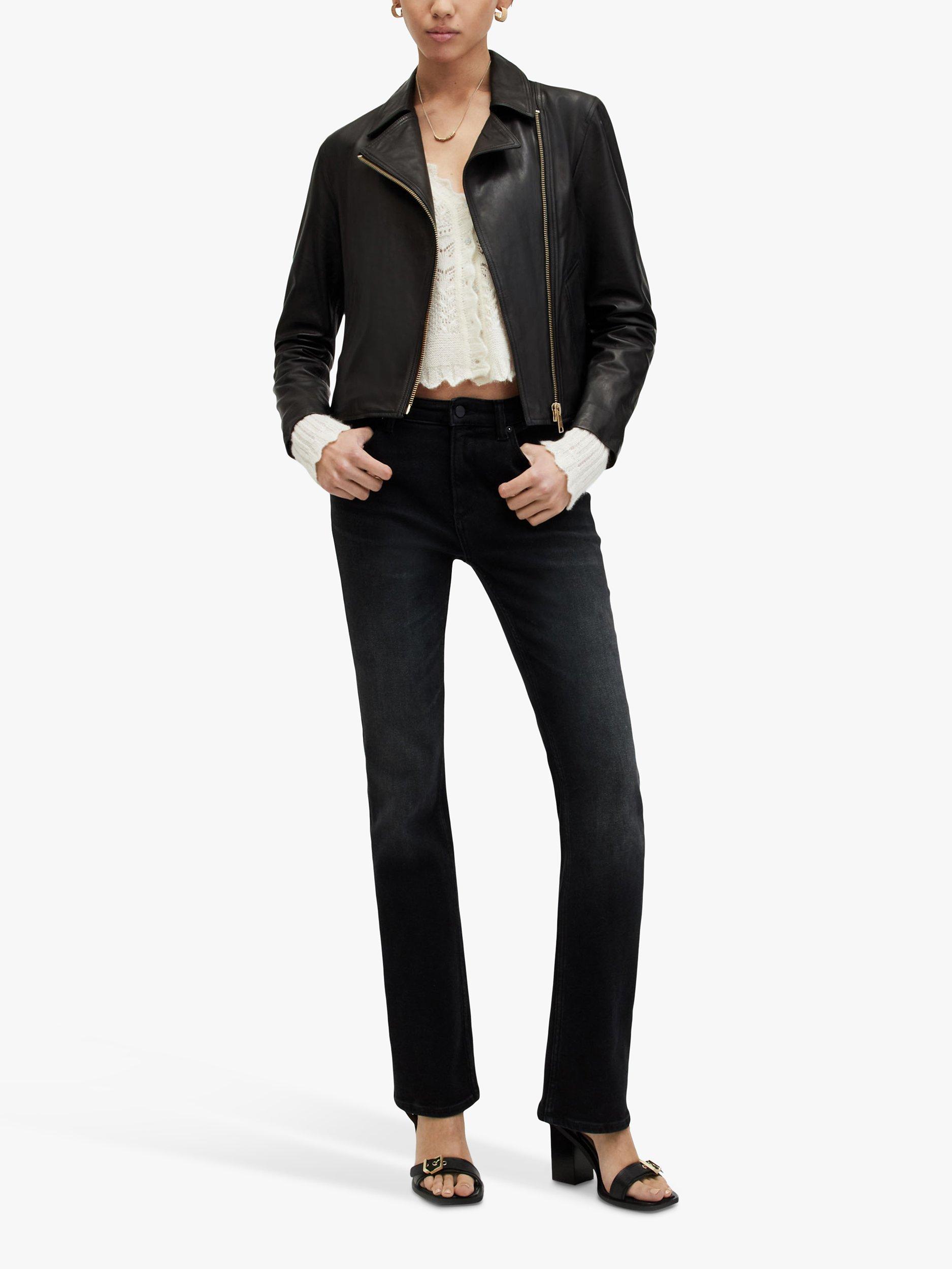 Product image 3 of 9, which shows AllSaints Vela Leather Biker Jacket, Black, 4