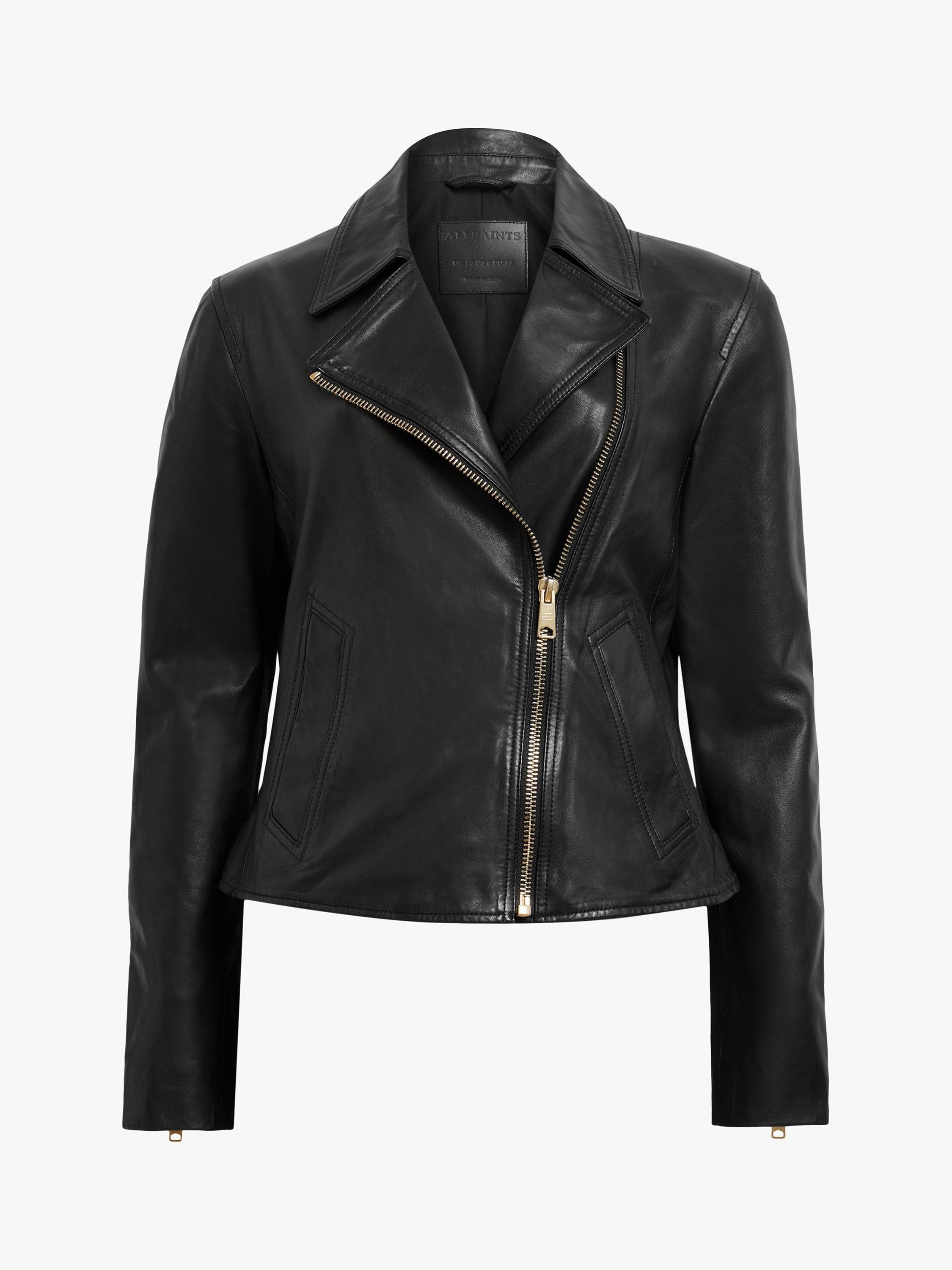 Product image 4 of 9, which shows AllSaints Vela Leather Biker Jacket, Black, 4