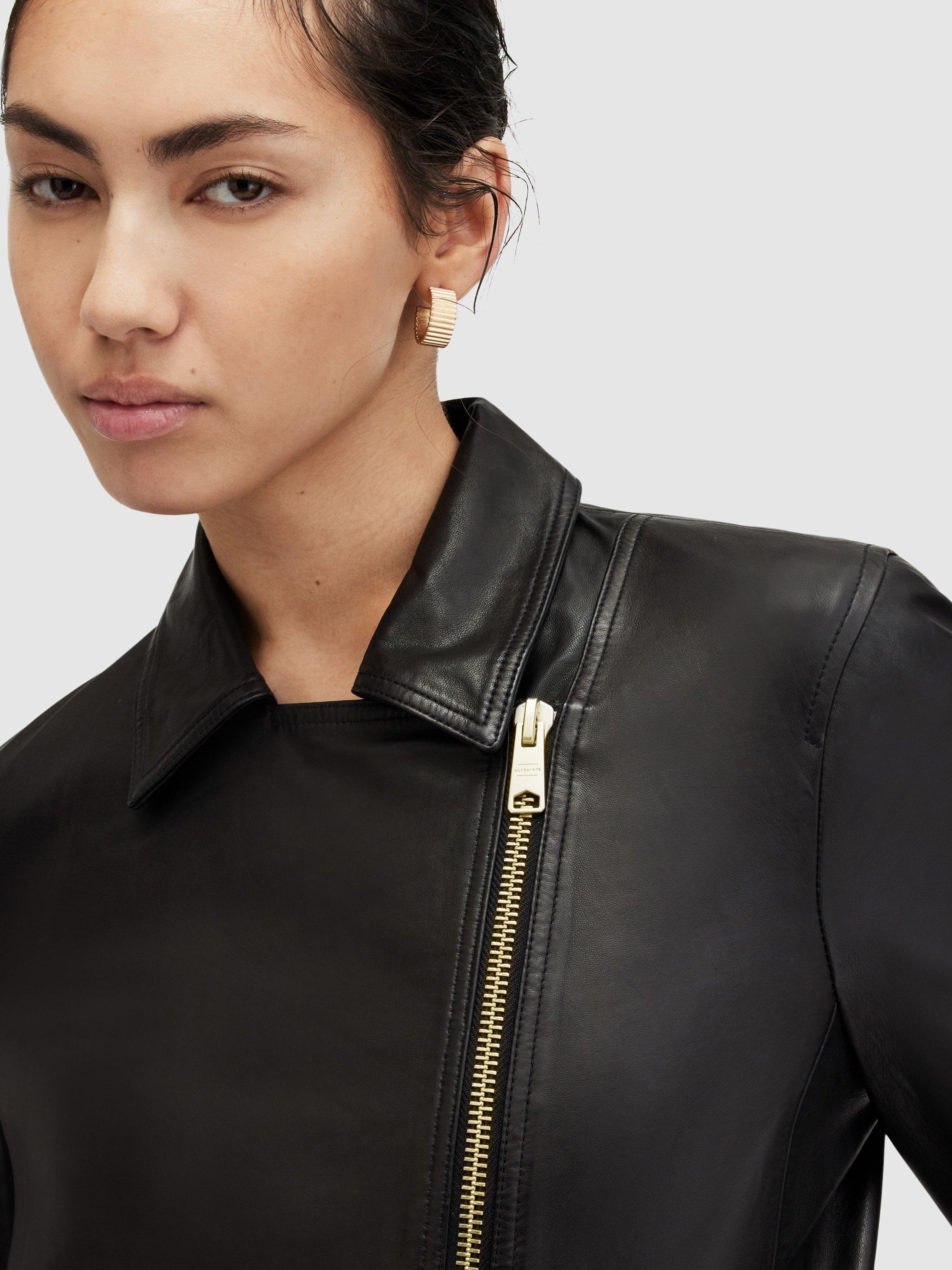 Product image 8 of 9, which shows AllSaints Vela Leather Biker Jacket, Black, 4