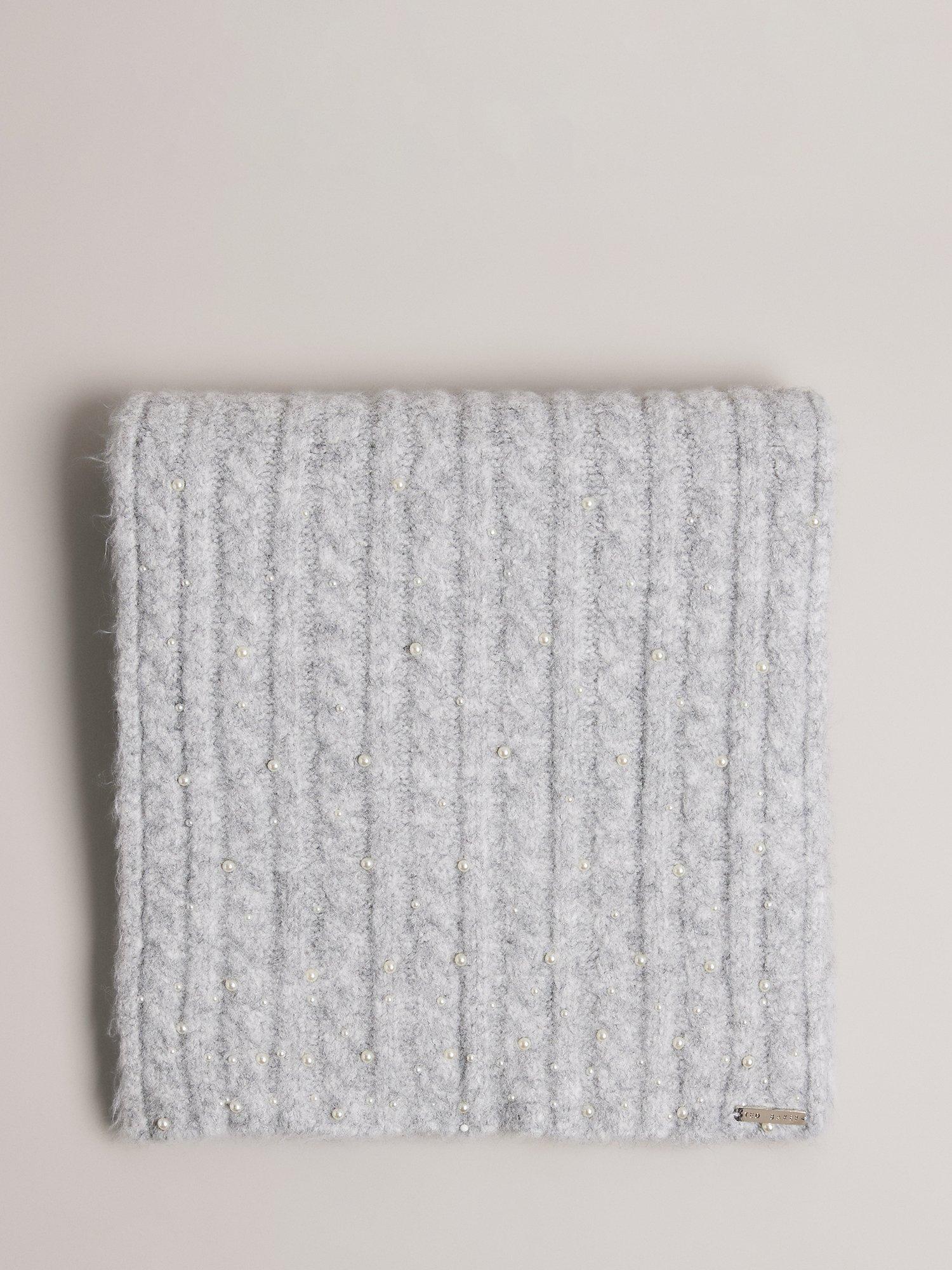Ted Baker Pearl Detail Cable Knit Scarf, Grey, One Size