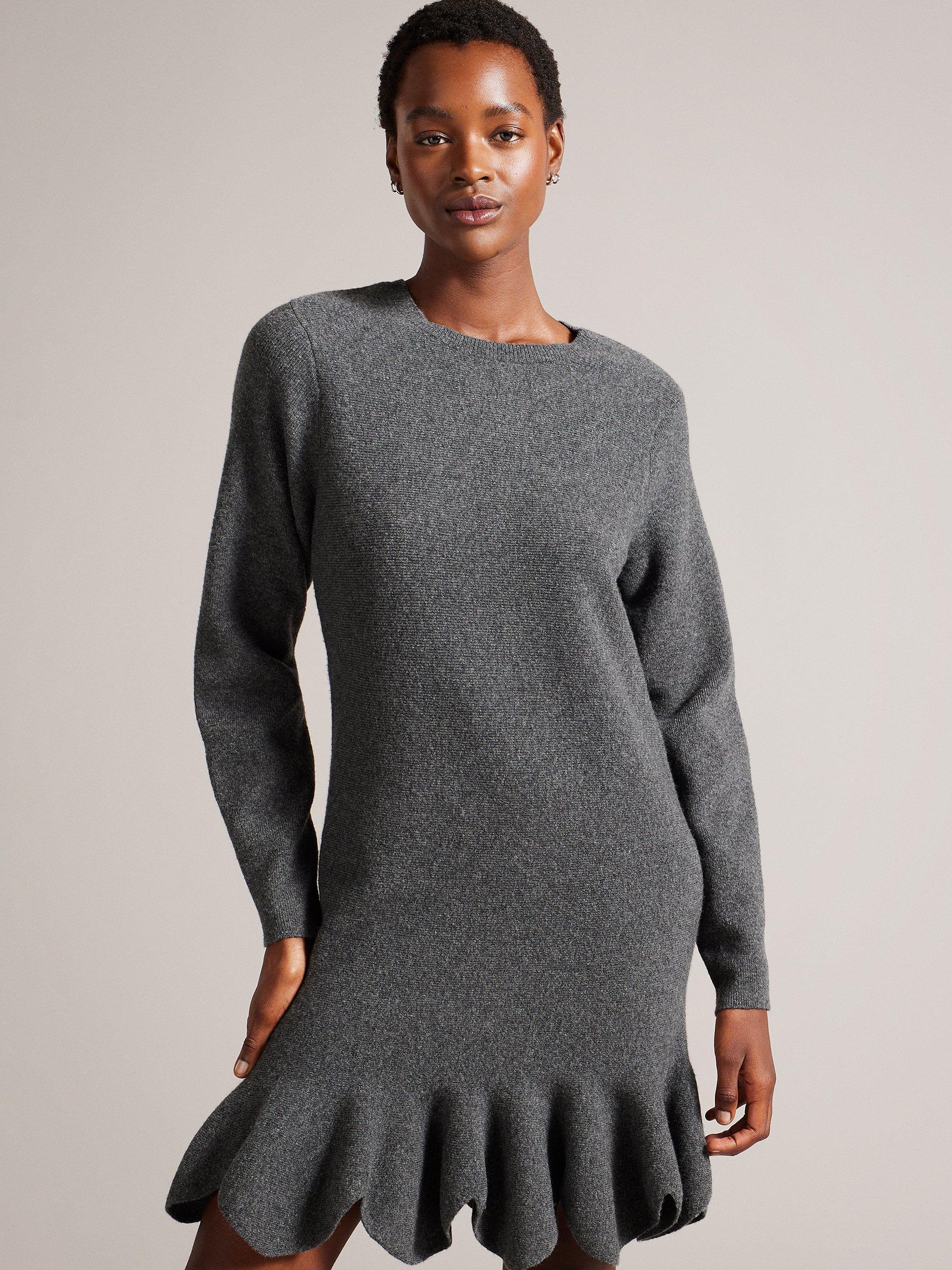 Ted Baker Jesseha Flippy Wool Blend Mini Jumper Dress, Mid Grey