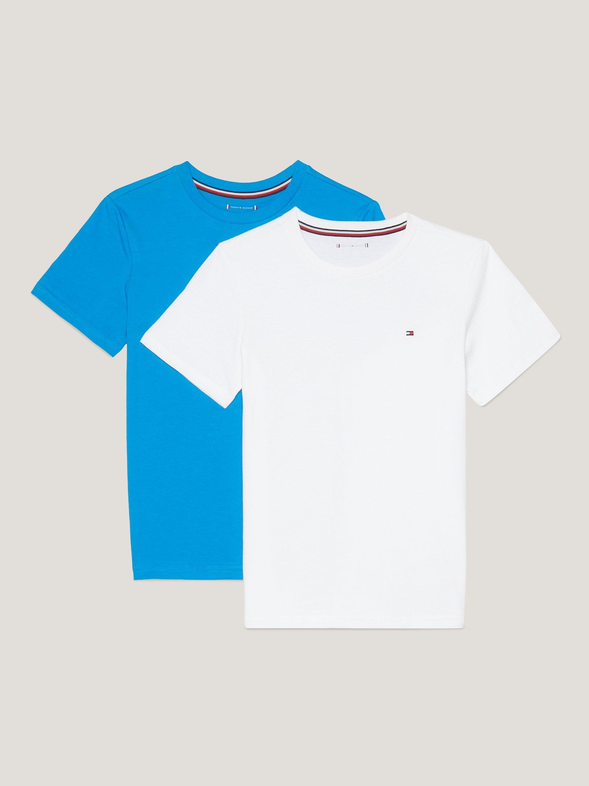 Tommy Hilfiger Kids' Original Short Sleeve T-Shirt, Pack of 2, Cerulean Aqua/White