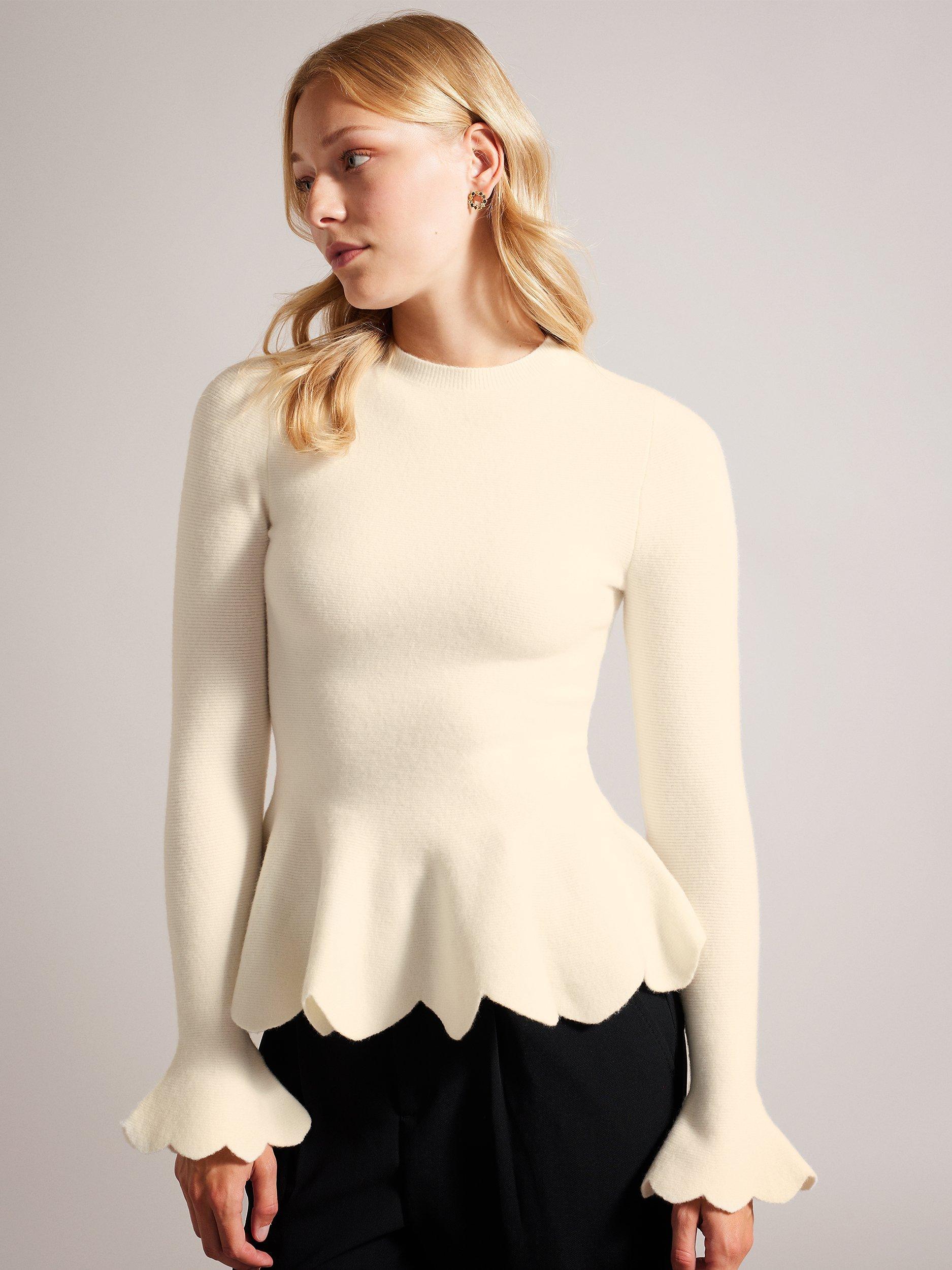 Ted Baker Hazalen Scalloped Peplum Hem Jumper, Ivory