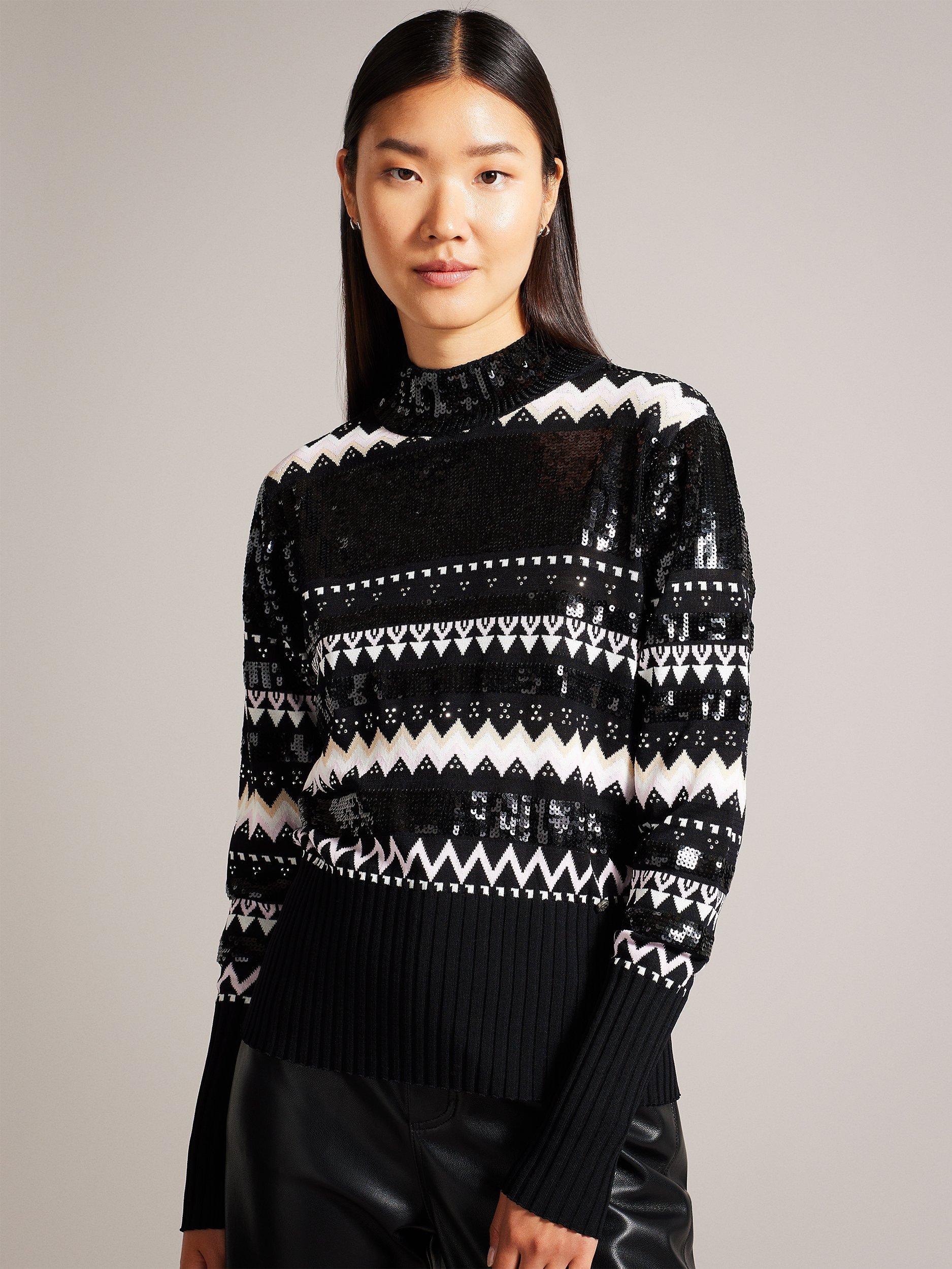 Ted Baker Limara Sparkle Fairisle Jumper, Dark Navy/Multi