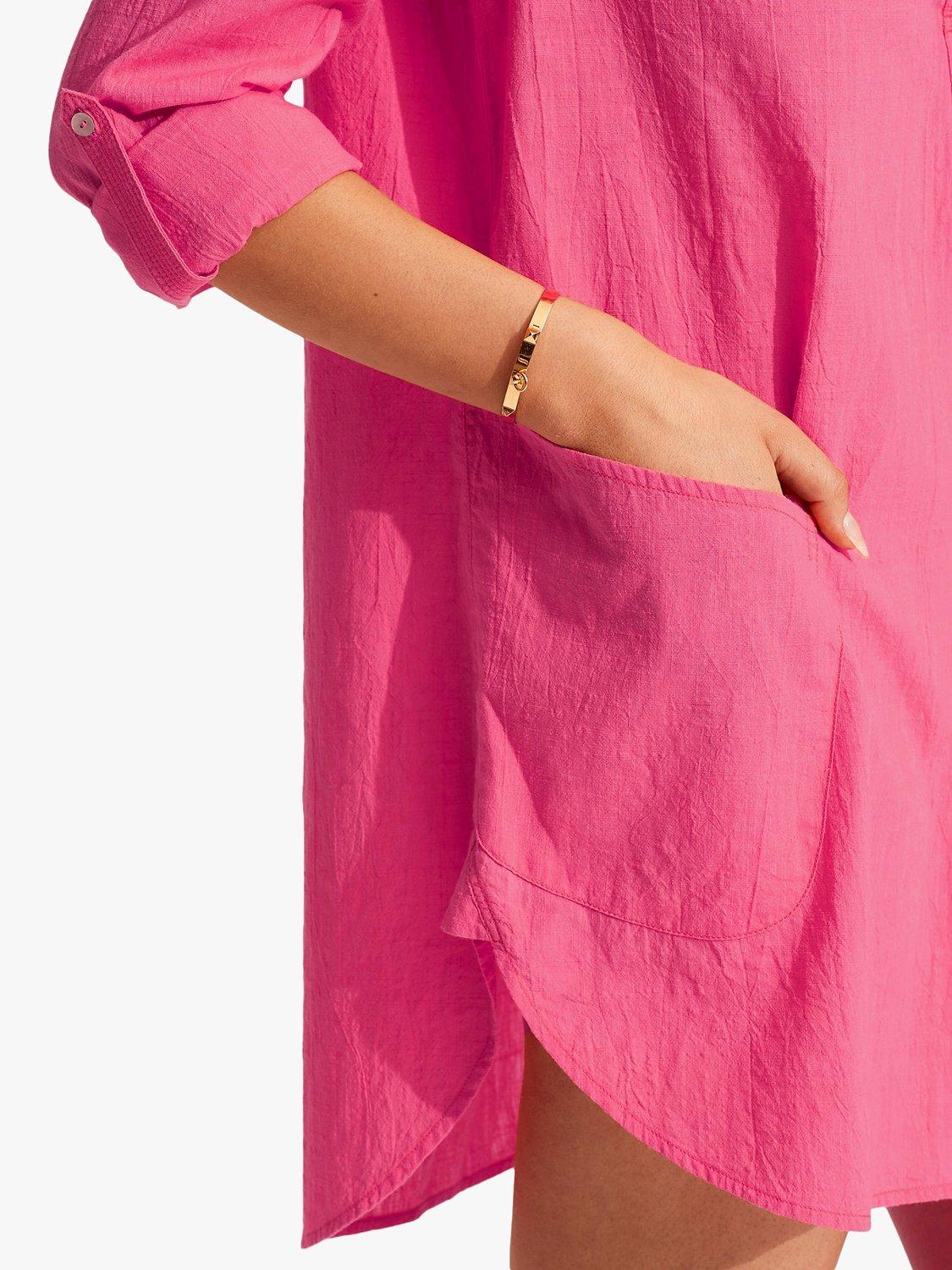 Seafolly Boyfriend Cotton Kaftan, Fuchsia, M