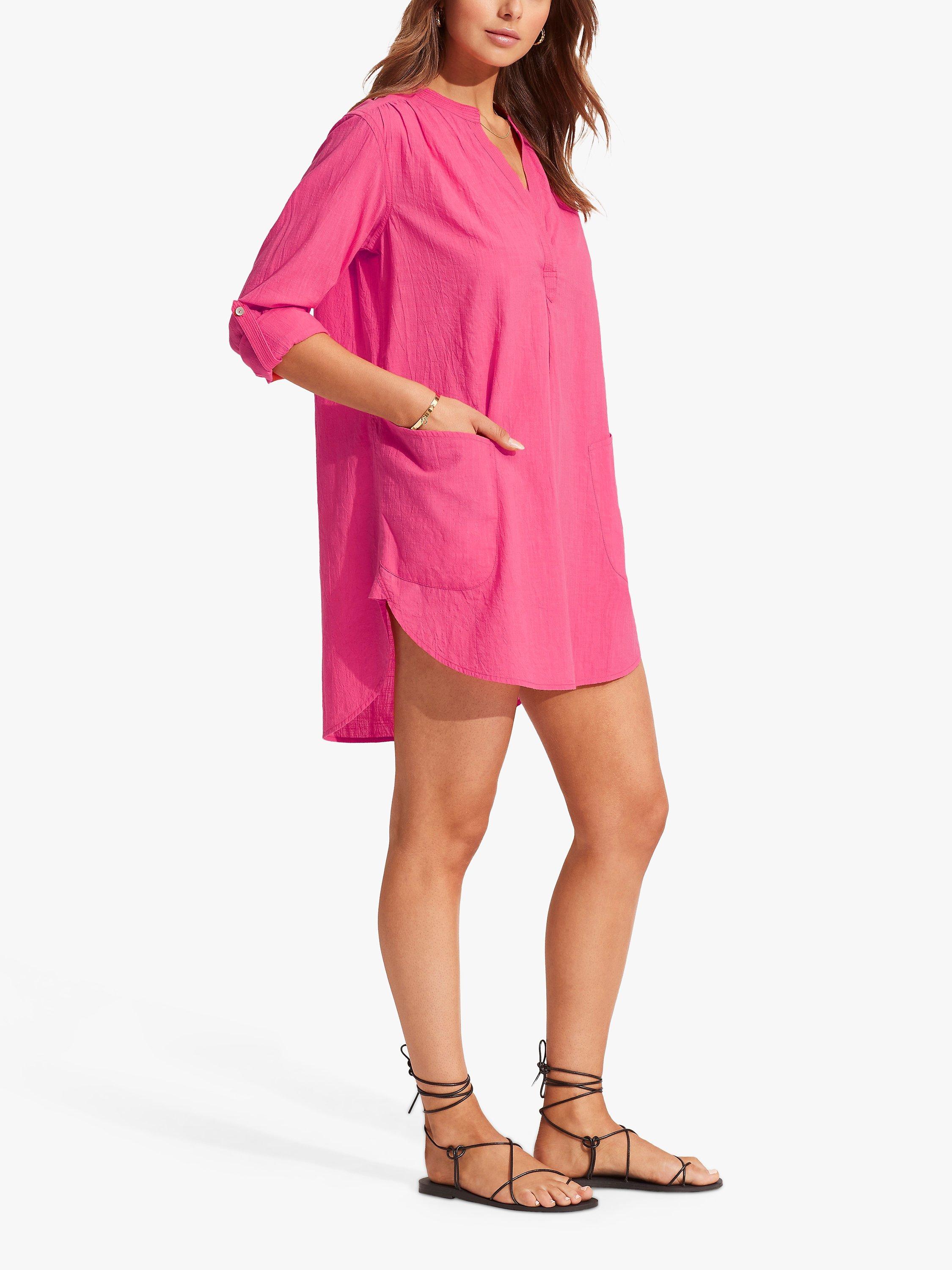 Seafolly Boyfriend Cotton Kaftan, Fuchsia, M