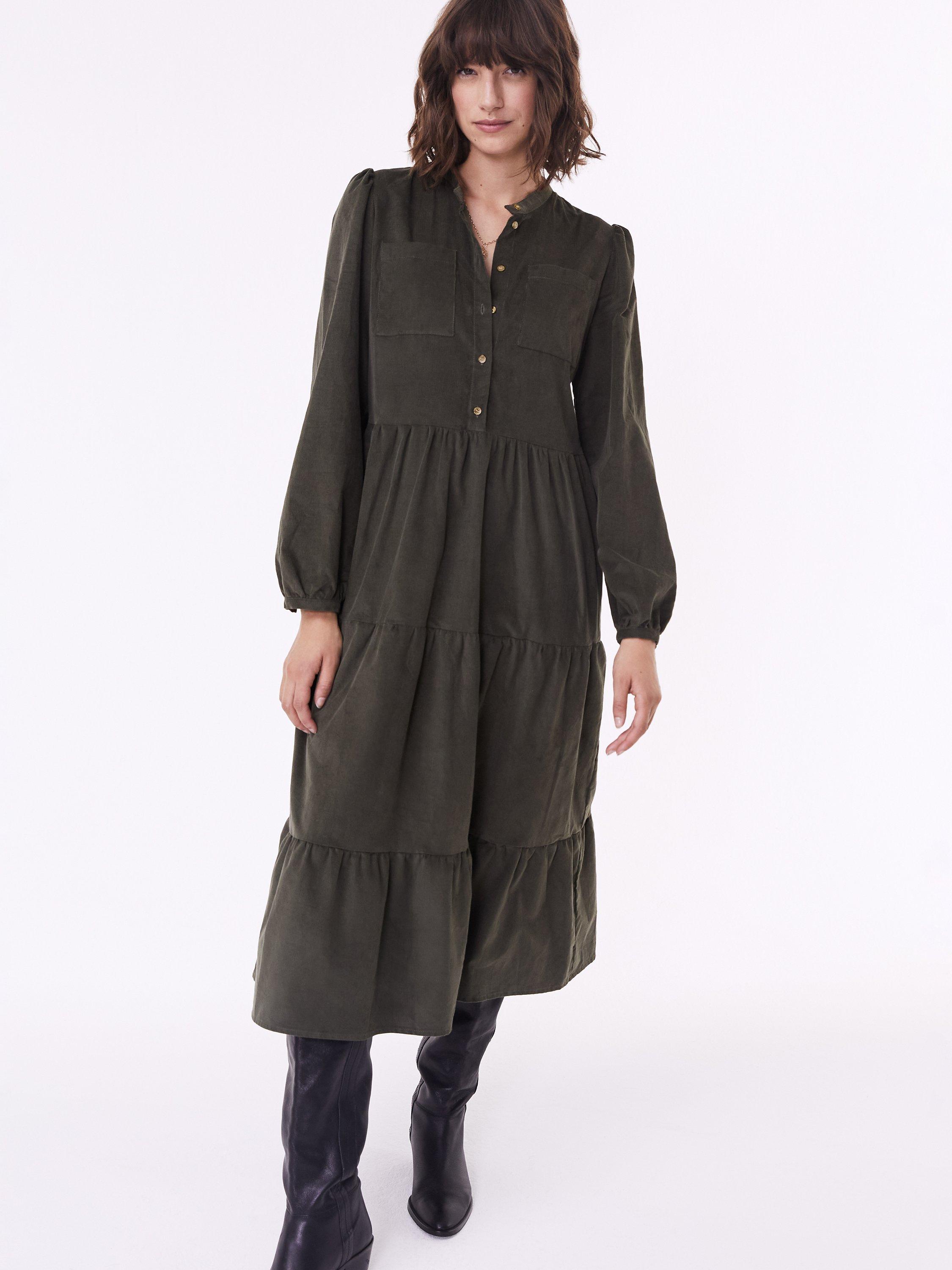 Baukjen Sue Organic Corduroy Midi Dress, Khaki