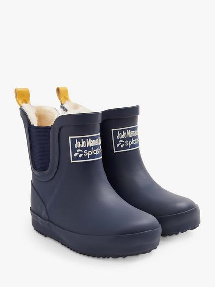 JoJo Maman Bébé Kids' Lined Wellington Boots, Navy Block