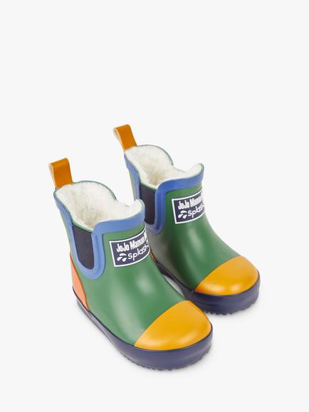 JoJo Maman Bébé Kids' Lined Colour Block Wellington Boots - view 2, Khaki