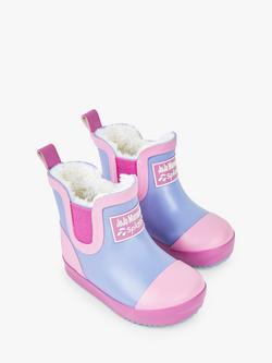 JoJo Maman Bébé Kids' Lined Colour Block Wellington Boots, Pink