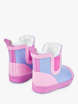 JoJo Maman Bébé Kids' Lined Colour Block Wellington Boots - view 2, Pink