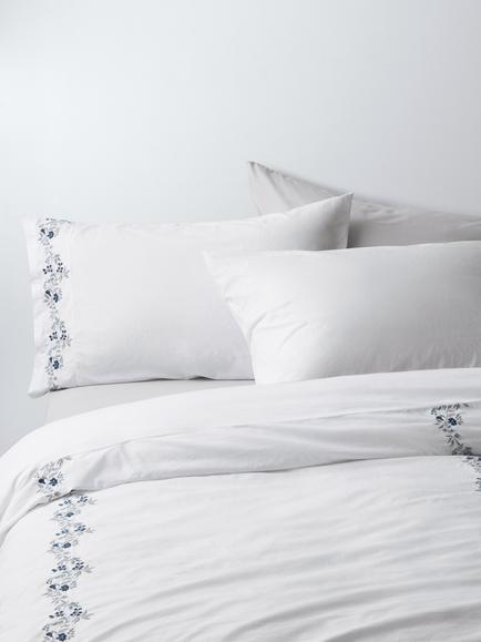 John Lewis Highbury Pure Cotton Embroidered Percale Bedding, 200 Thread Count, White, White