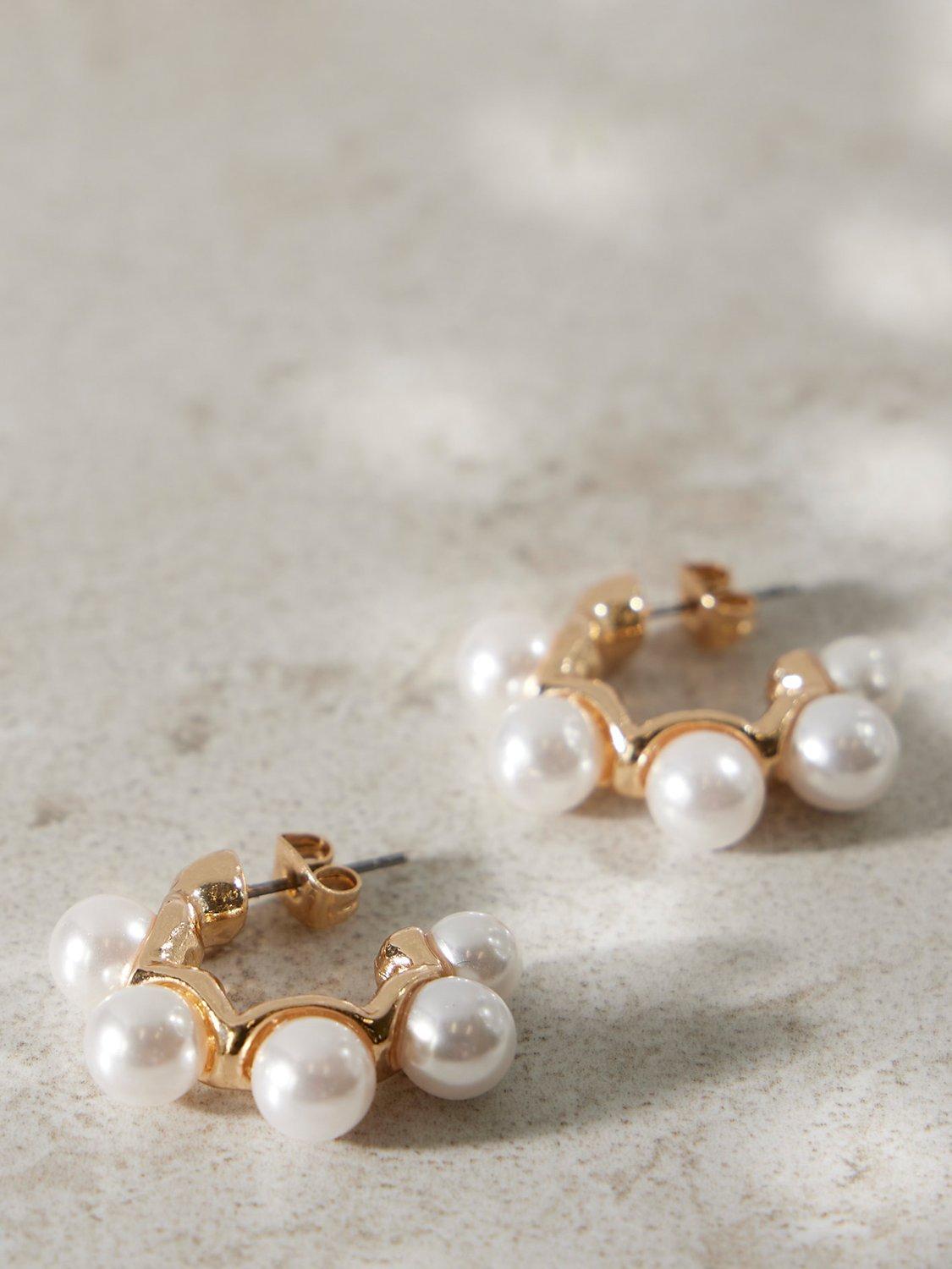 Mint Velvet Pearl Hoop Earrings, Gold