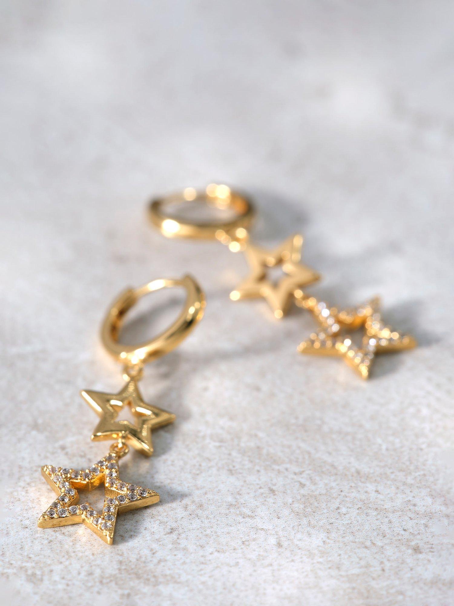 Mint Velvet Double Star Drop Hoop Earrings