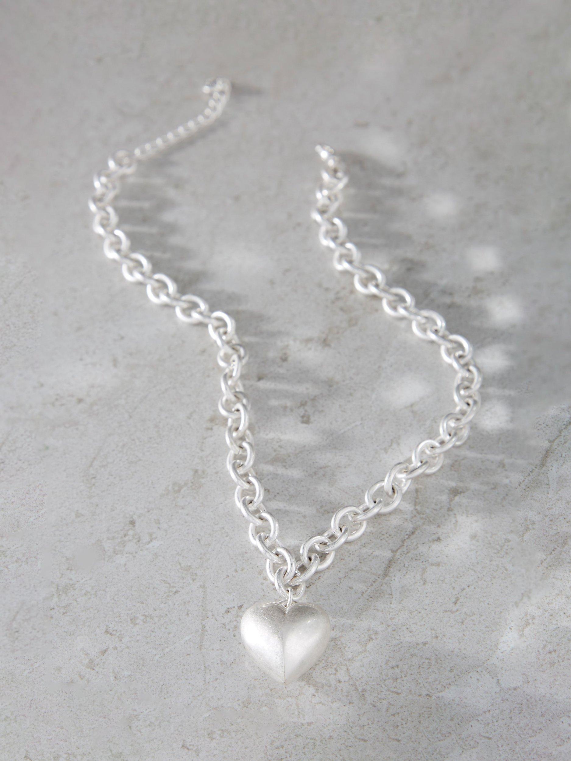 Product image 1 of 3, which shows Mint Velvet Heart Pendant Link Necklace, Silver, One Size