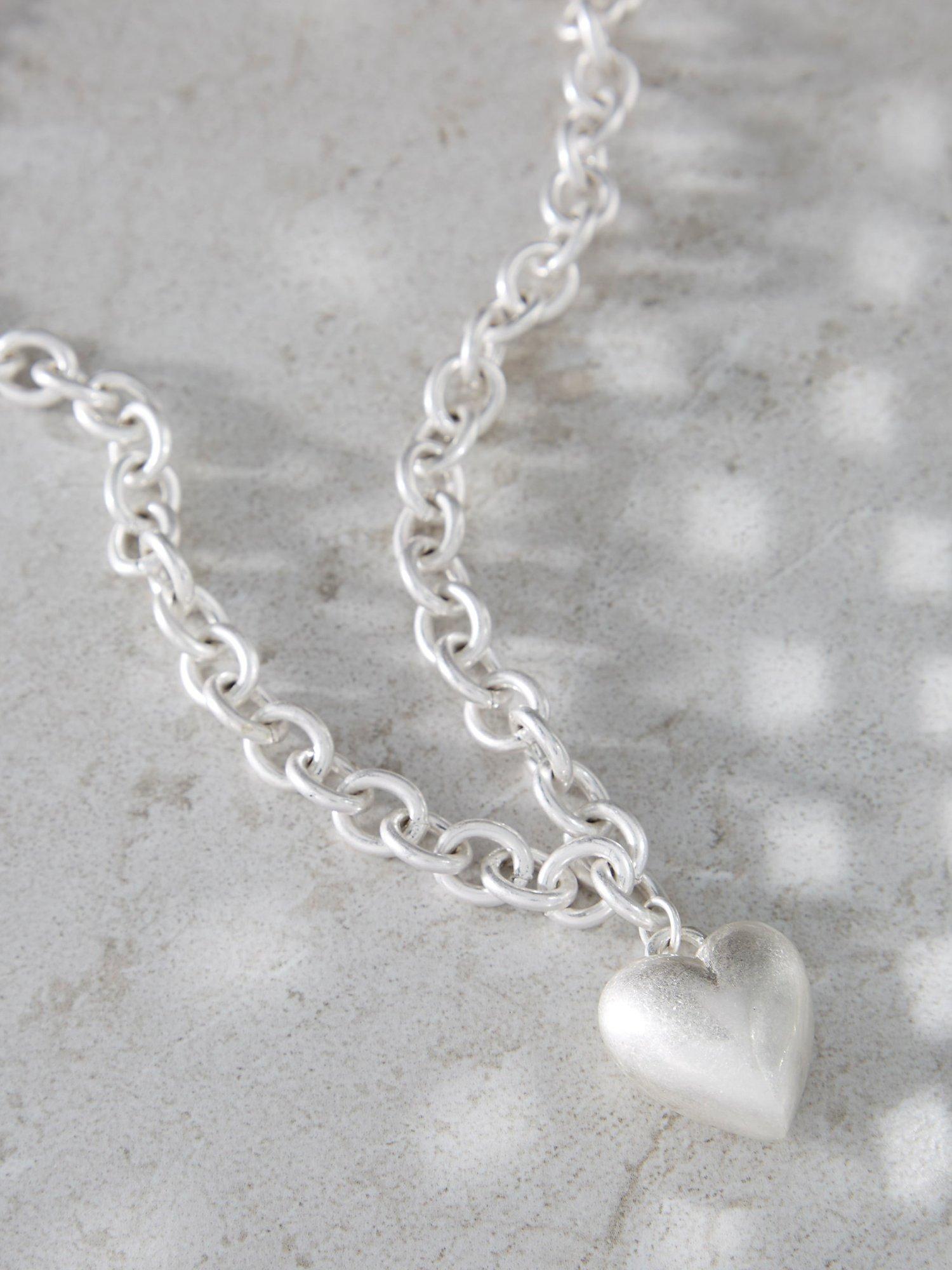 Product image 2 of 3, which shows Mint Velvet Heart Pendant Link Necklace, Silver, One Size