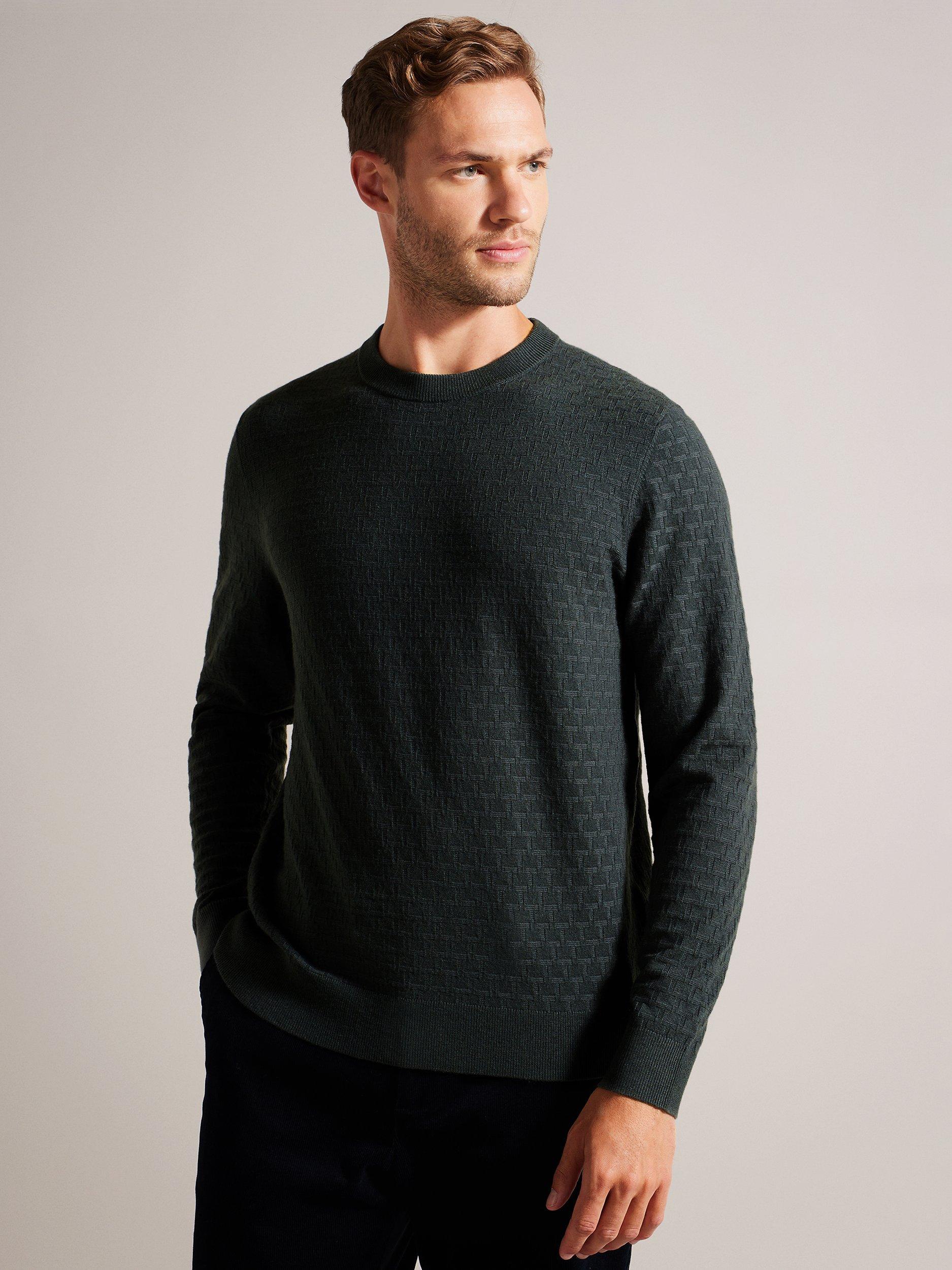 Ted Baker Loung Long Sleeve Stitch Wool Blend Jumper, Green Mid
