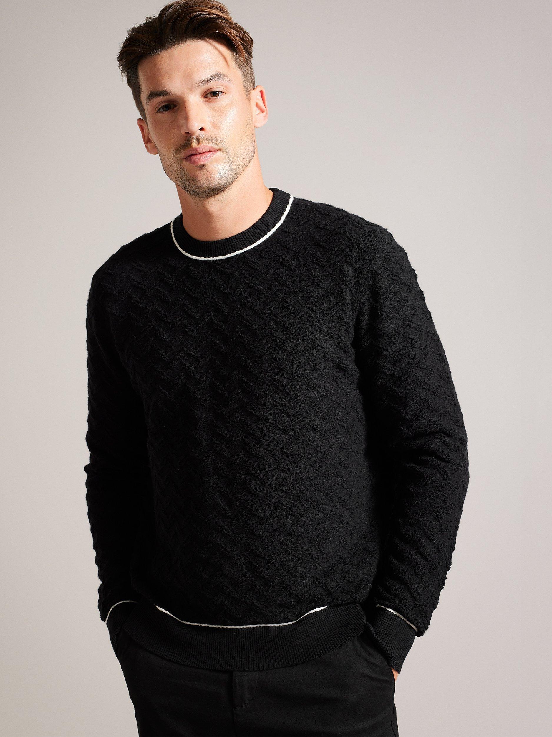 Ted Baker Sepal Long Sleeve Textured Crew Neck Jumper, Black
