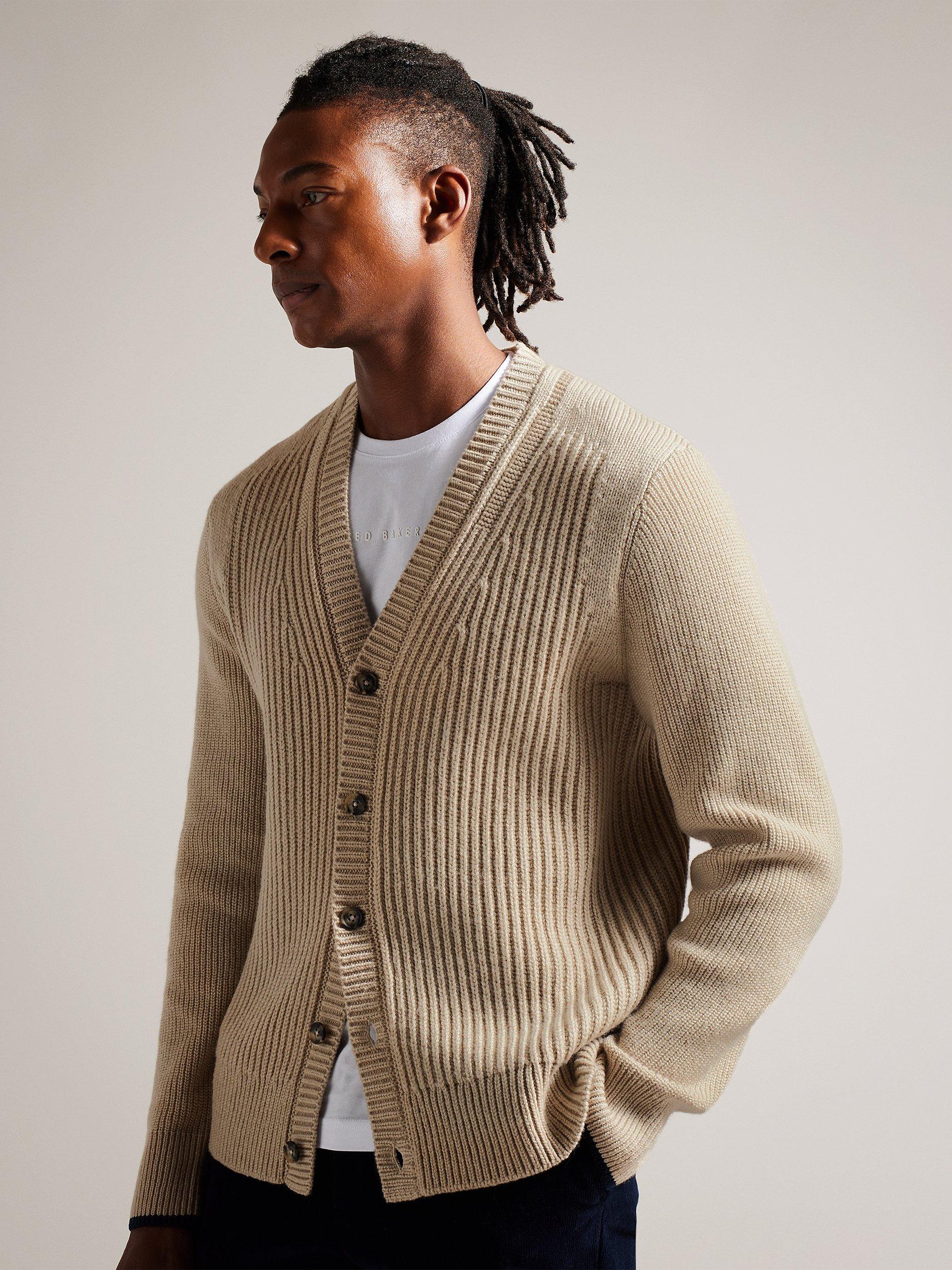 Ted Baker Alman Long Sleeve Ribbed Cardigan, Natural Taupe