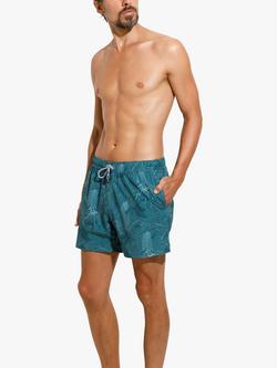 Panos Emporio Classic Leaf Print Swim Shorts, Earth Green