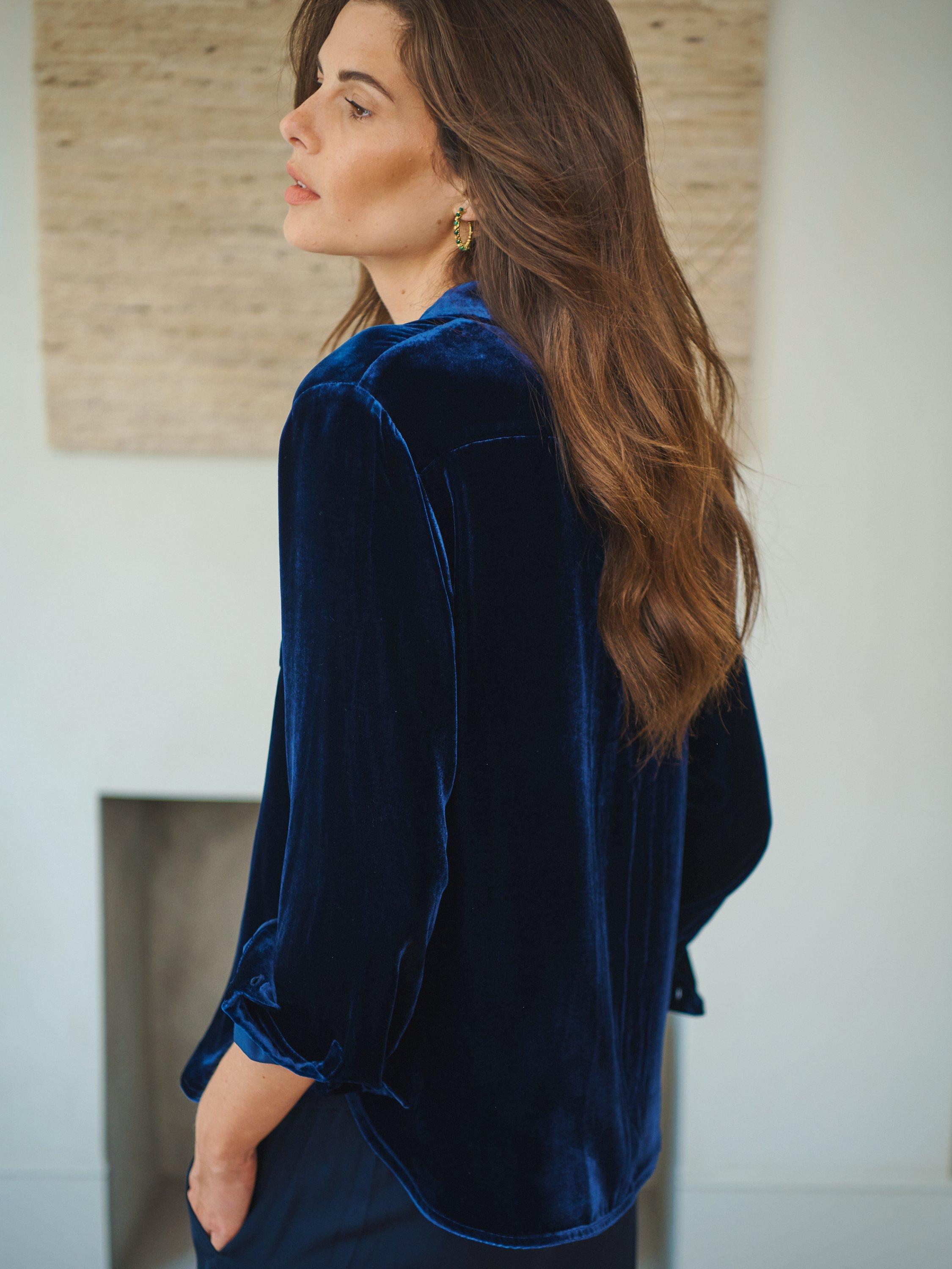 Product image 3 of 5, which shows NRBY Chiara Velvet Shirt, Midnight, XS